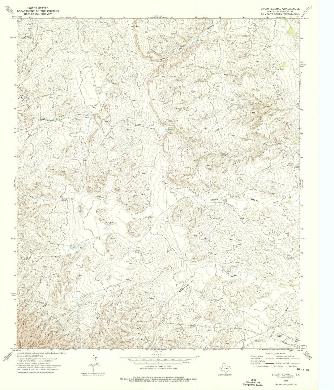 1973 Emory Corral, TX - Texas - USGS Topographic Map