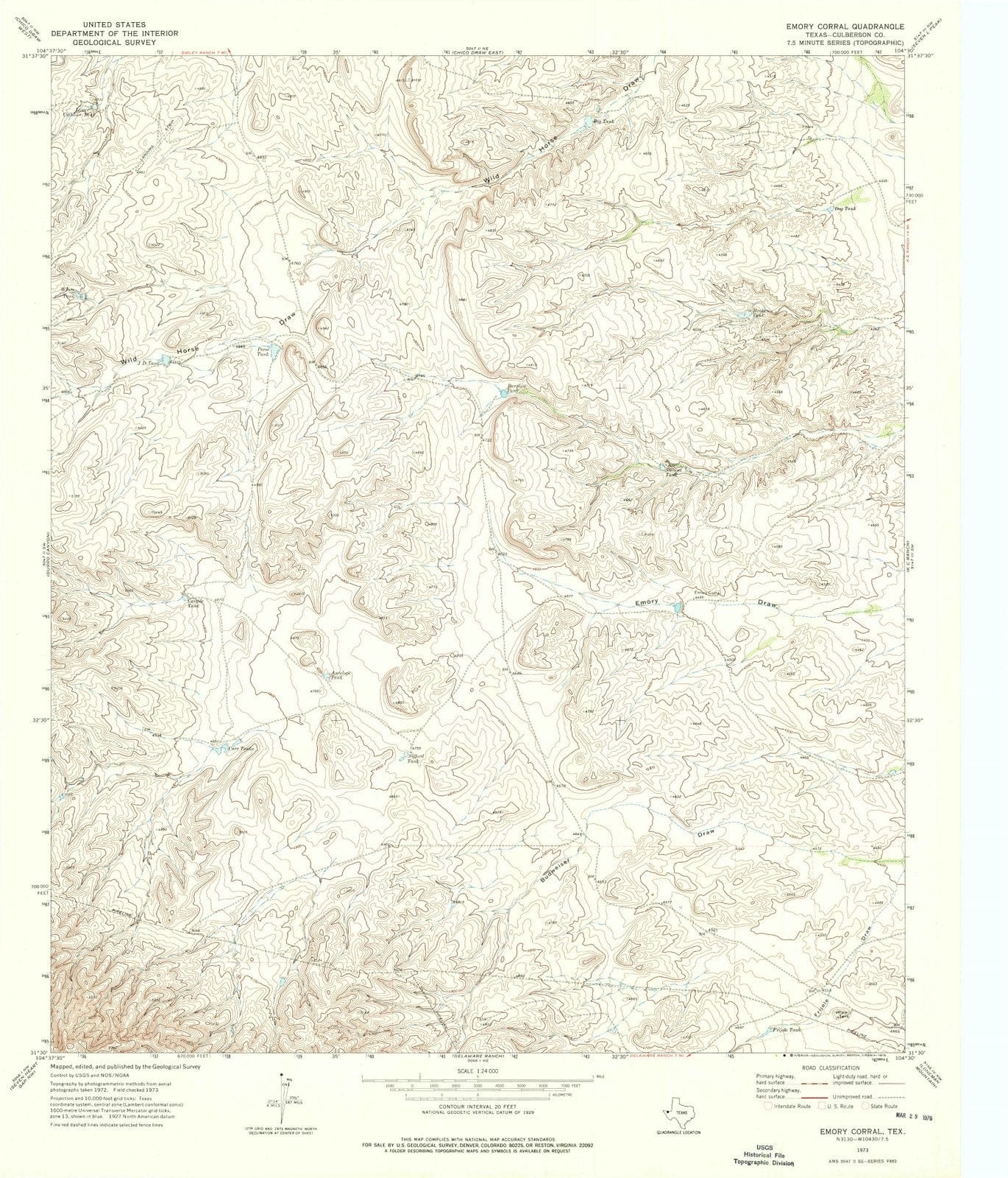 1973 Emory Corral, TX - Texas - USGS Topographic Map