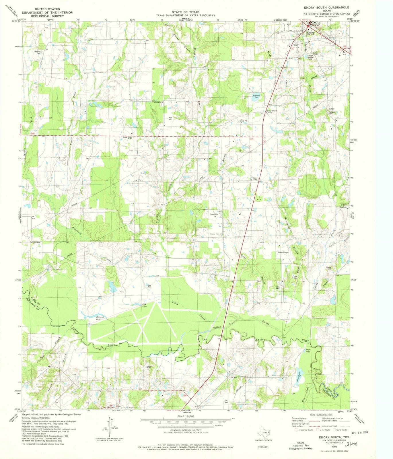 1980 Emory South, TX - Texas - USGS Topographic Map