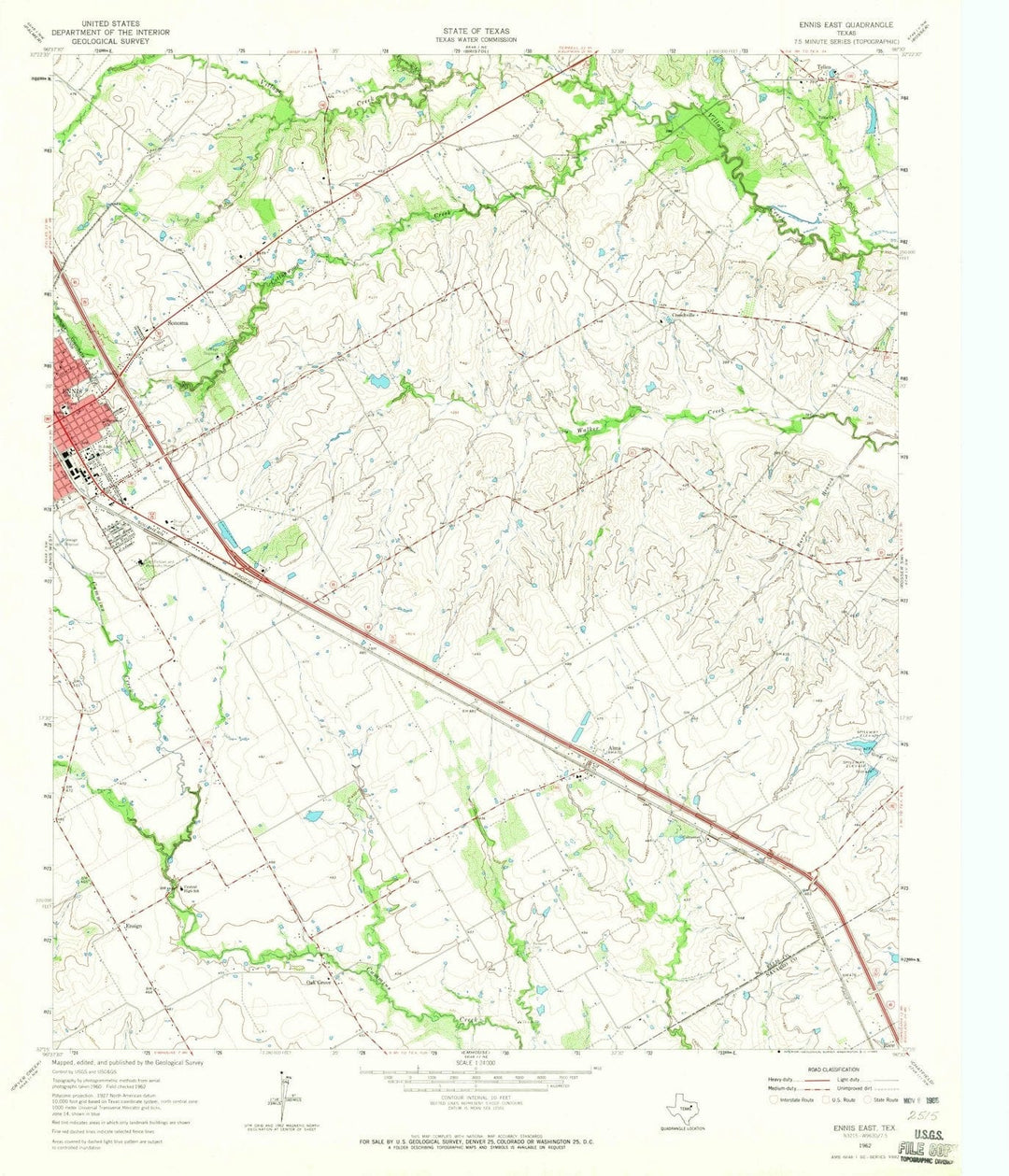 1962 Ennis East, TX - Texas - USGS Topographic Map