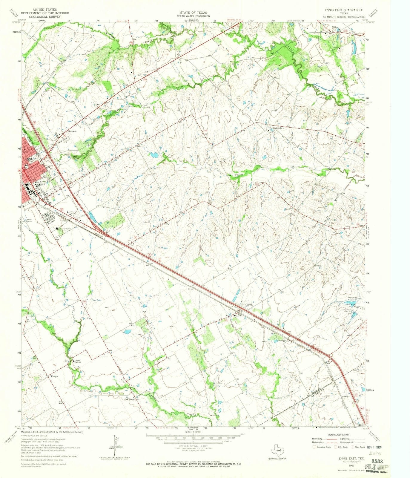 1962 Ennis East, TX - Texas - USGS Topographic Map