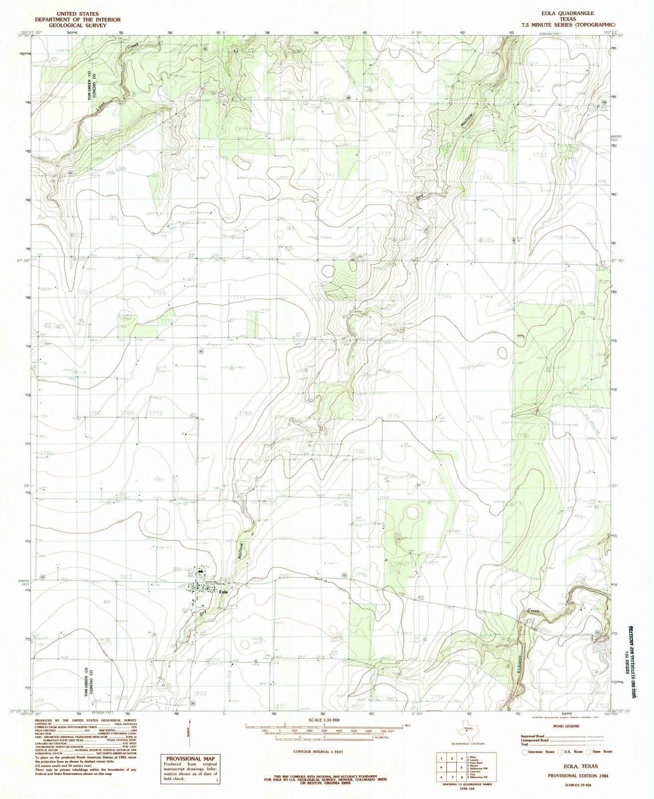 1984 EOLA, TX - Texas - USGS Topographic Map