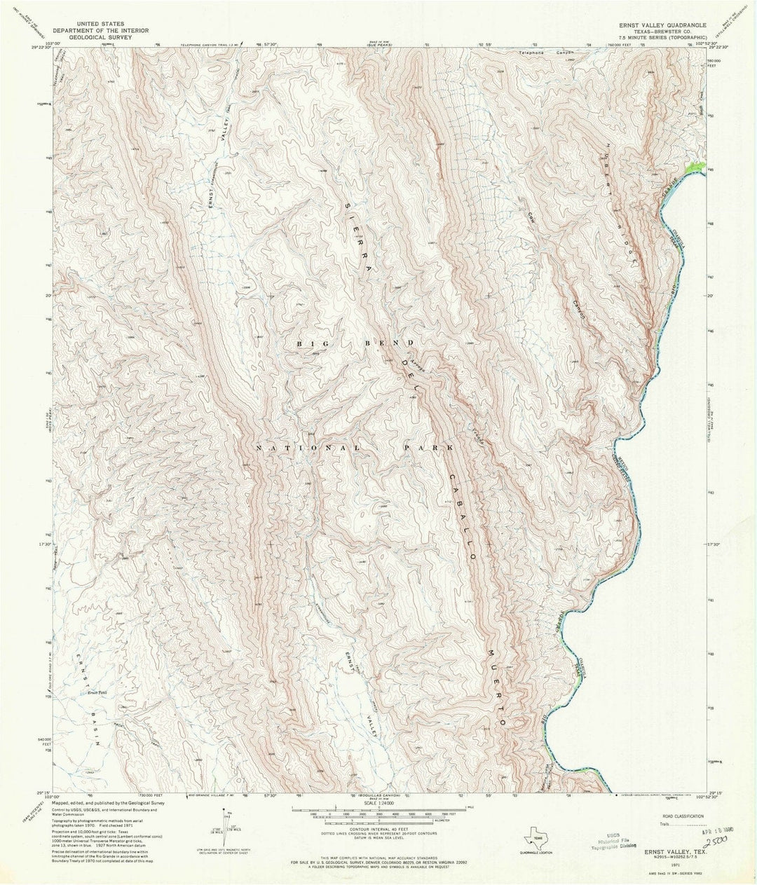 1971 Ernst Valley, TX - Texas - USGS Topographic Map