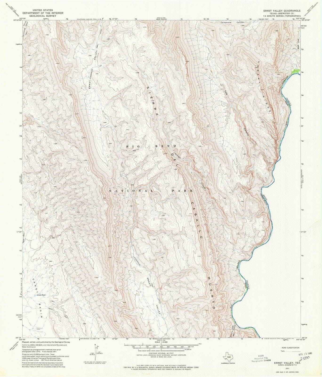 1971 Ernst Valley, TX - Texas - USGS Topographic Map