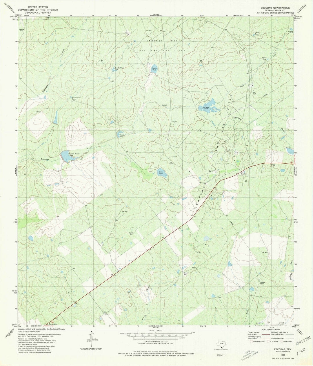 1980 Escobas, TX - Texas - USGS Topographic Map