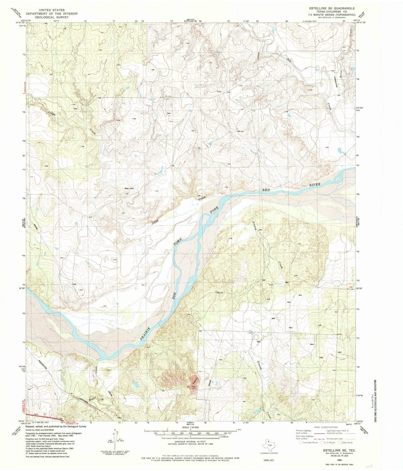 1985 Estelline, TX - Texas - USGS Topographic Map