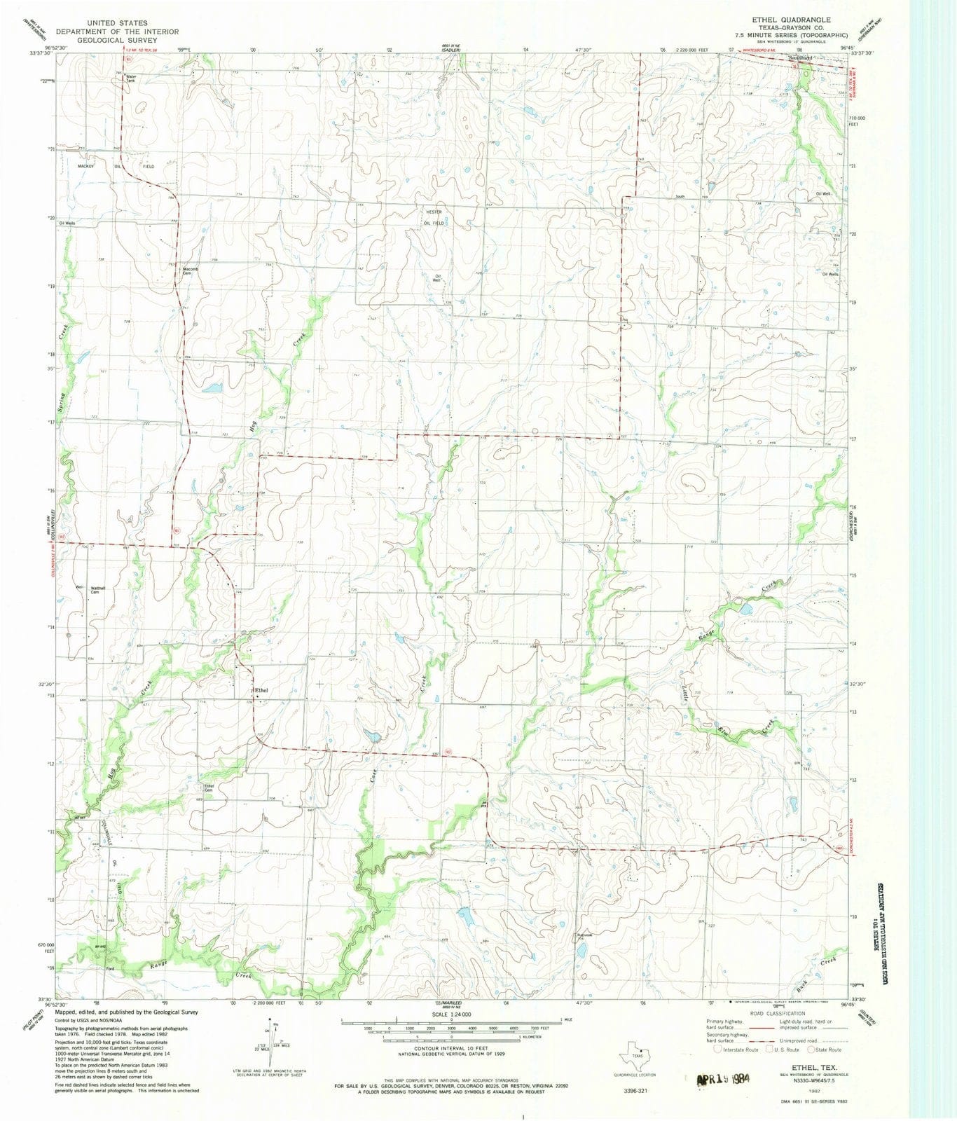 1982 Ethel, TX - Texas - USGS Topographic Map