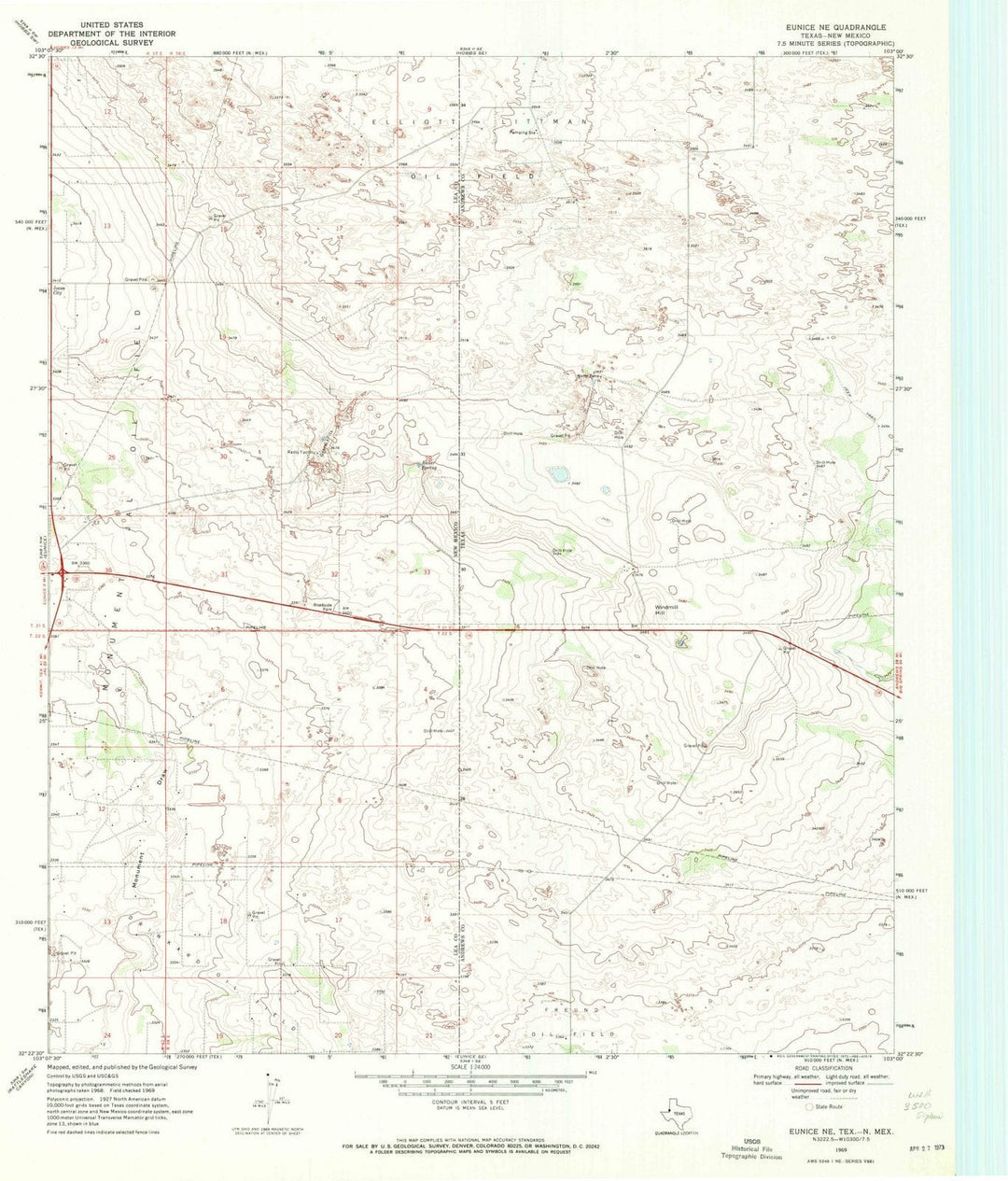 1969 Eunice, TX - Texas - USGS Topographic Map