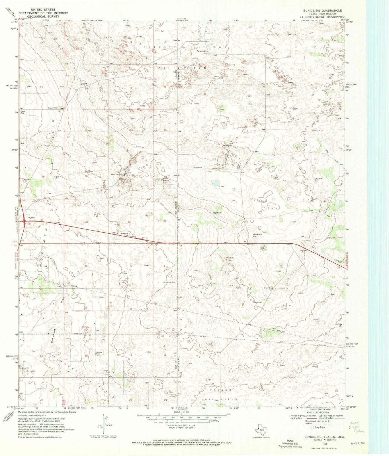 1969 Eunice, TX - Texas - USGS Topographic Map