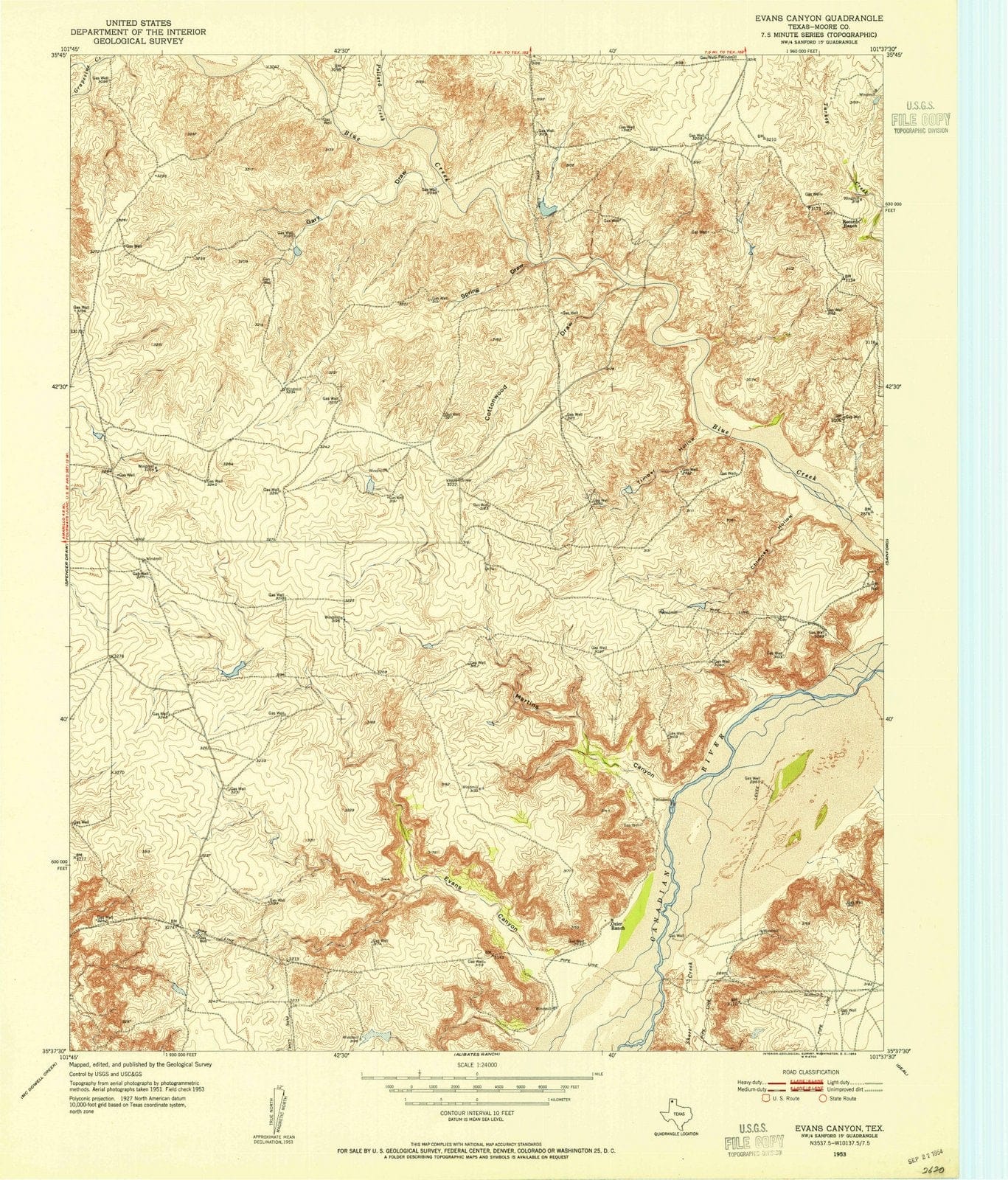 1953 Canyon, TX - Texas - USGS Topographic Map
