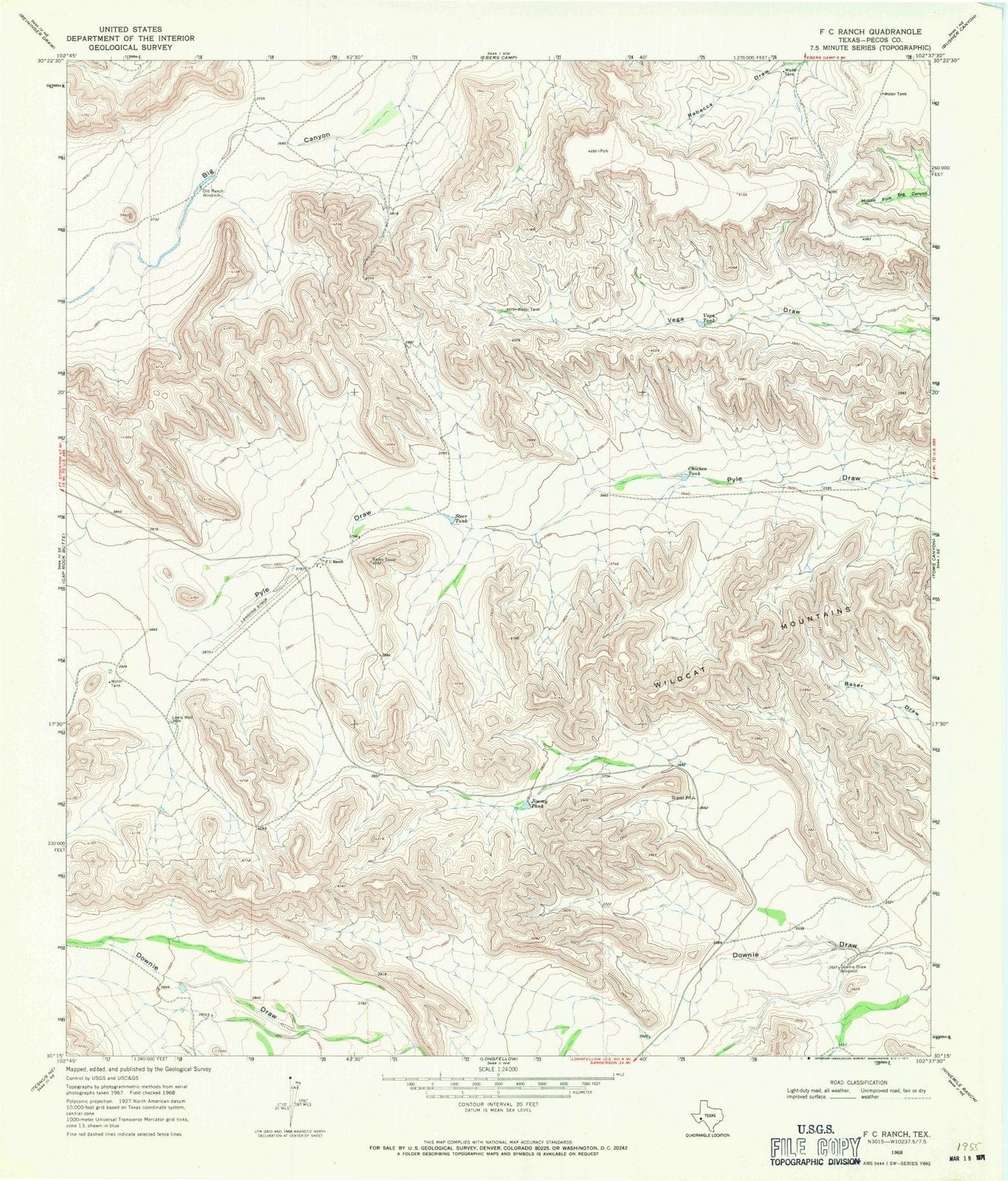 1968 F C Ranch, TX - Texas - USGS Topographic Map