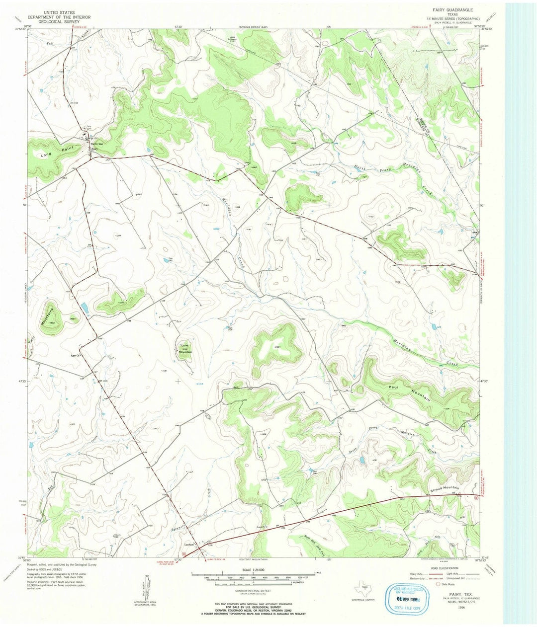 1956 Fairy, TX - Texas - USGS Topographic Map