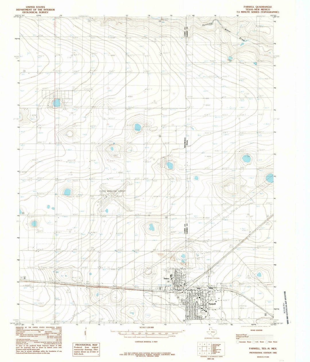 1985 Farwell, TX - Texas - USGS Topographic Map