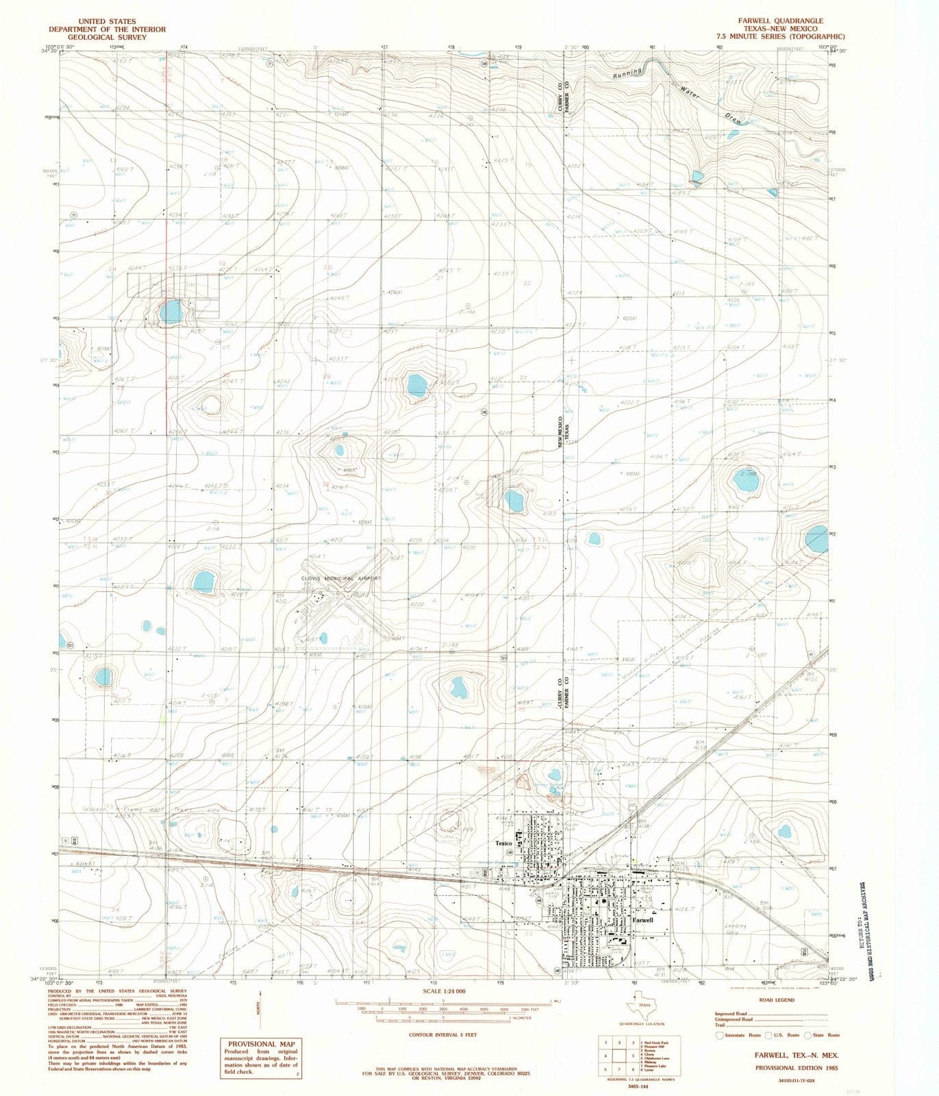 1985 Farwell, TX - Texas - USGS Topographic Map