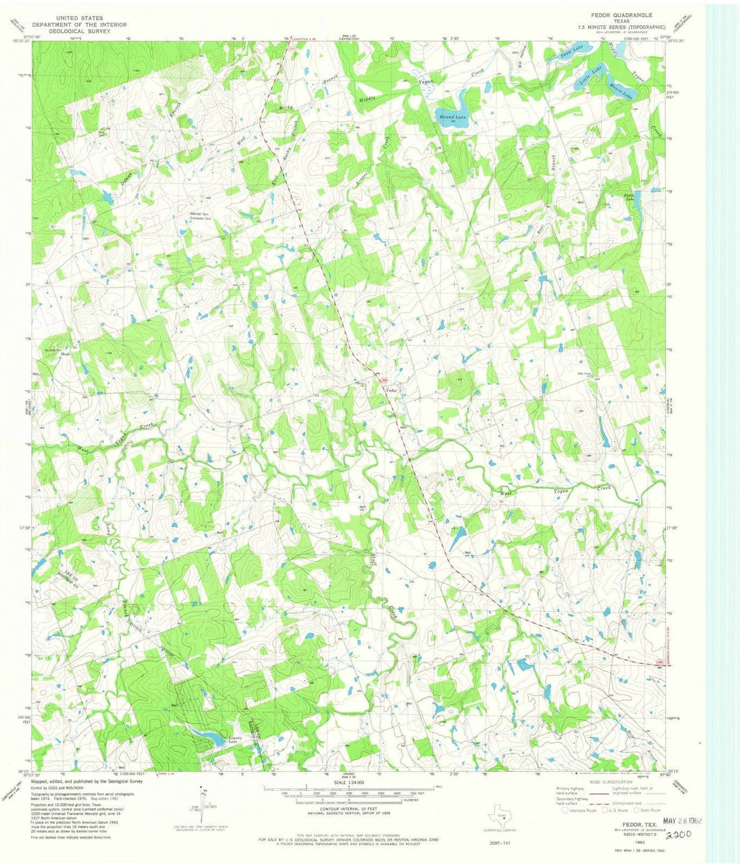 1982 Fedor, TX - Texas - USGS Topographic Map