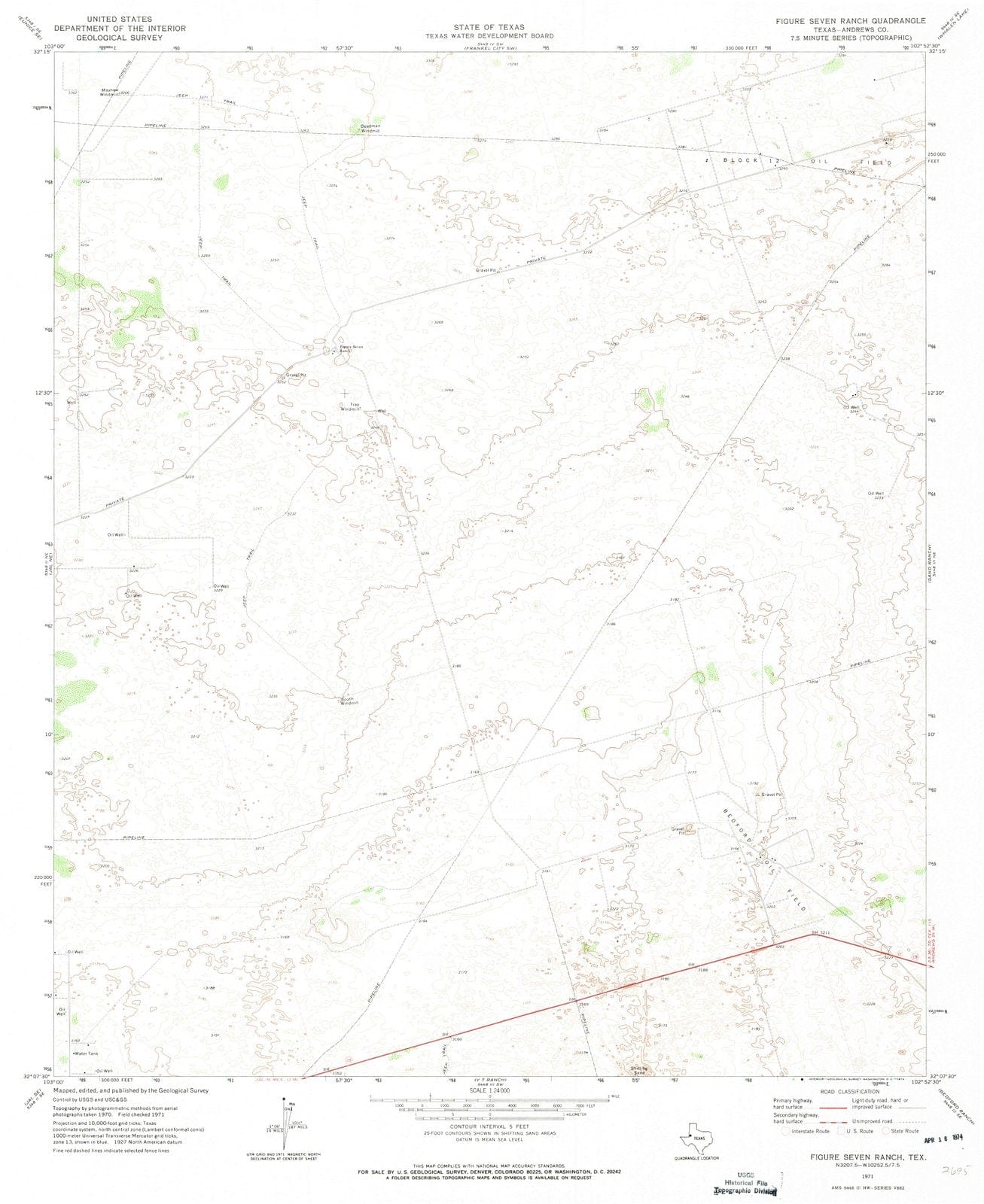 1971 Figureven Ranch, TX - Texas - USGS Topographic Map