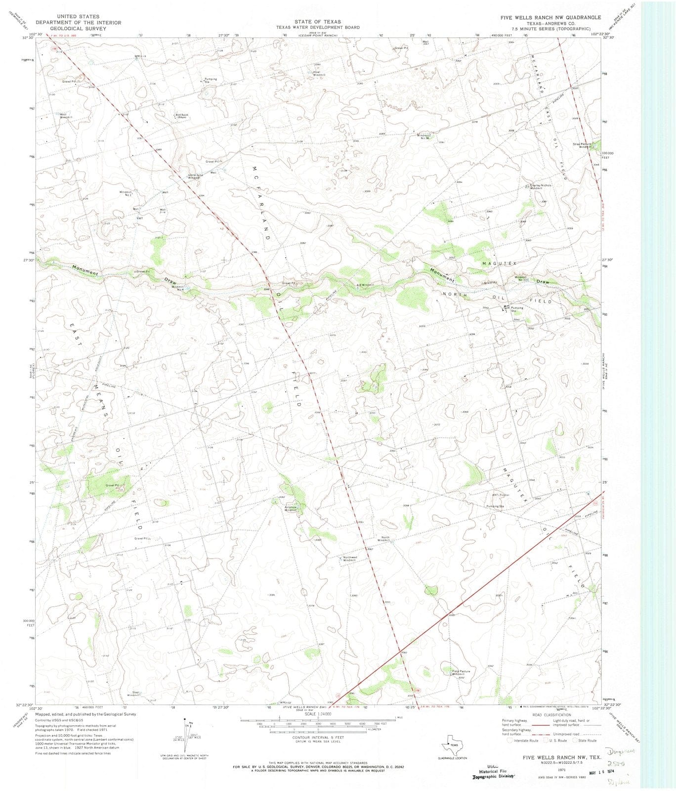1971 Five Wells Ranch, TX - Texas - USGS Topographic Map