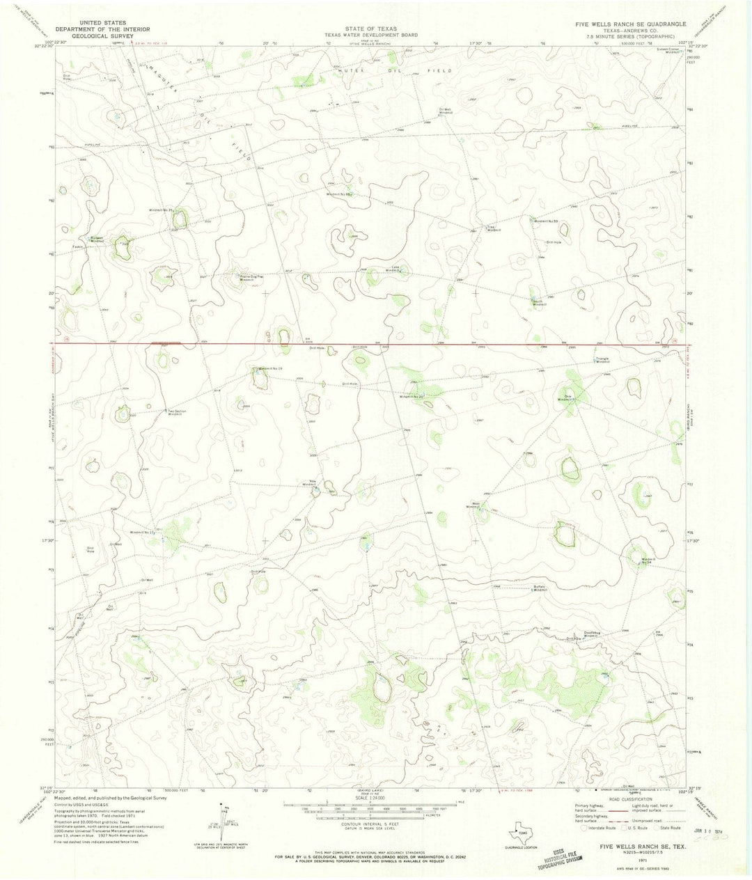 1971 Five Wells Ranch, TX - Texas - USGS Topographic Map v2
