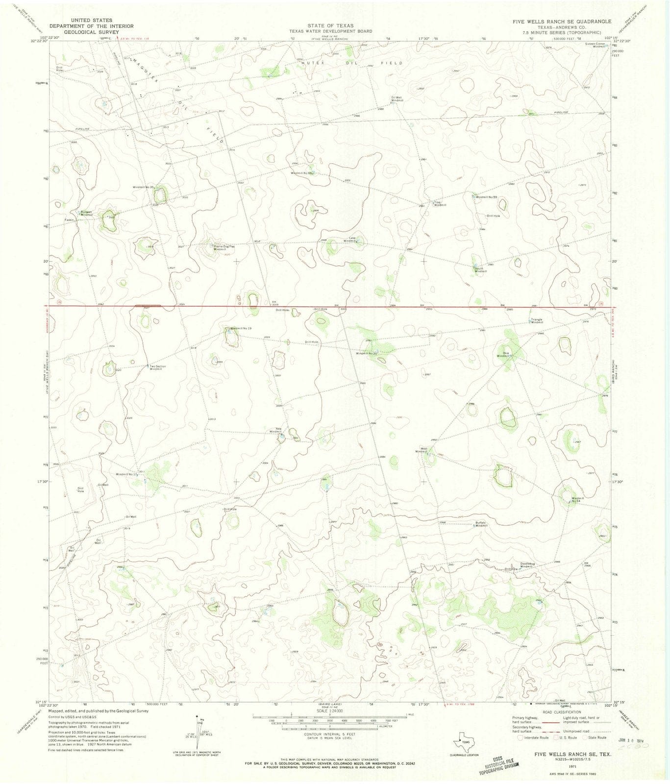 1971 Five Wells Ranch, TX - Texas - USGS Topographic Map v2