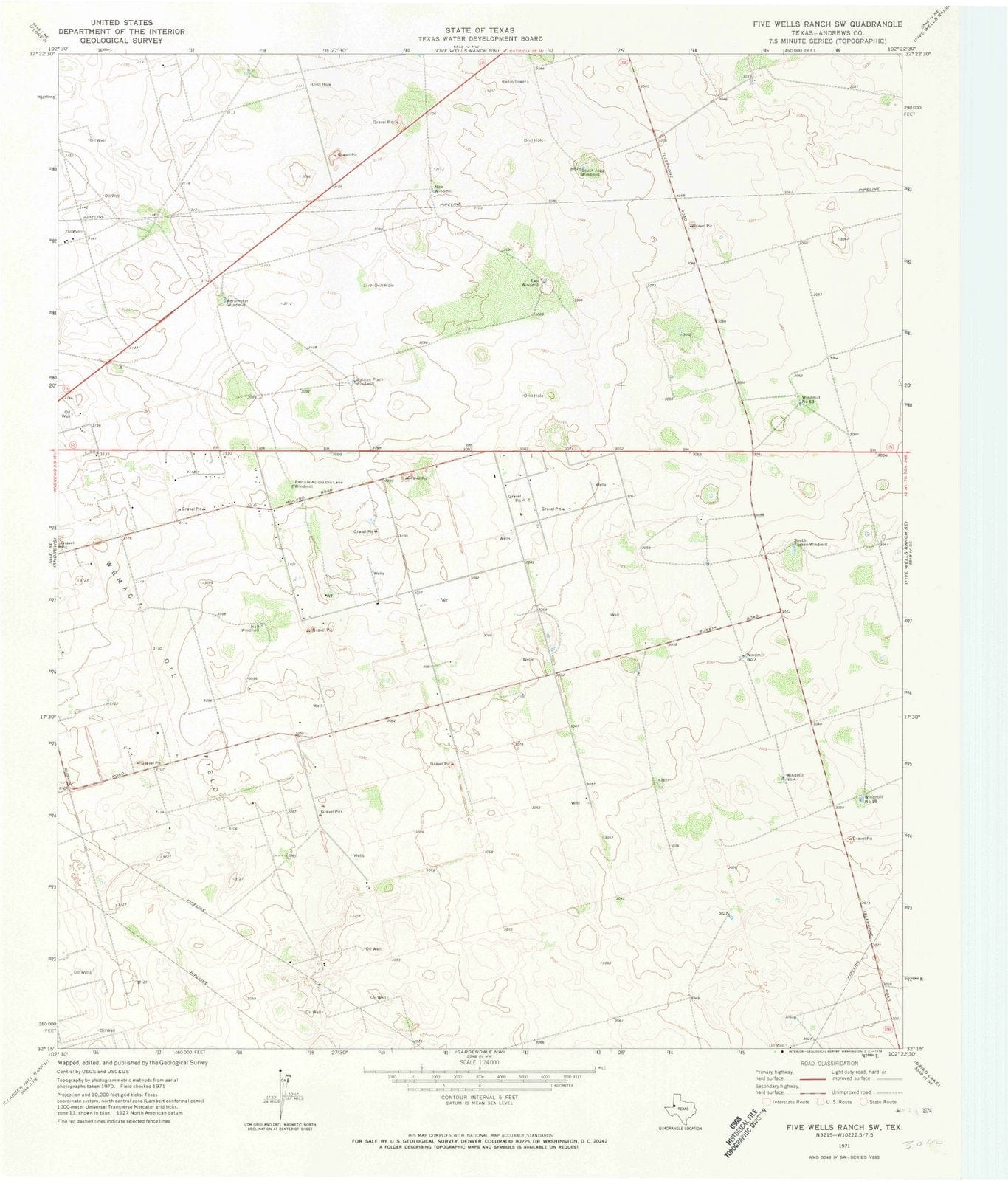 1971 Five Wells Ranch, TX - Texas - USGS Topographic Map v3