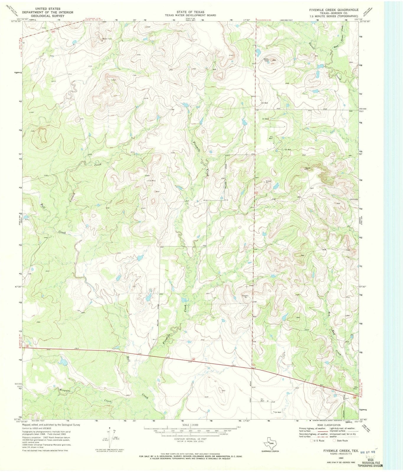 1969 Fivemile Creek, TX - Texas - USGS Topographic Map