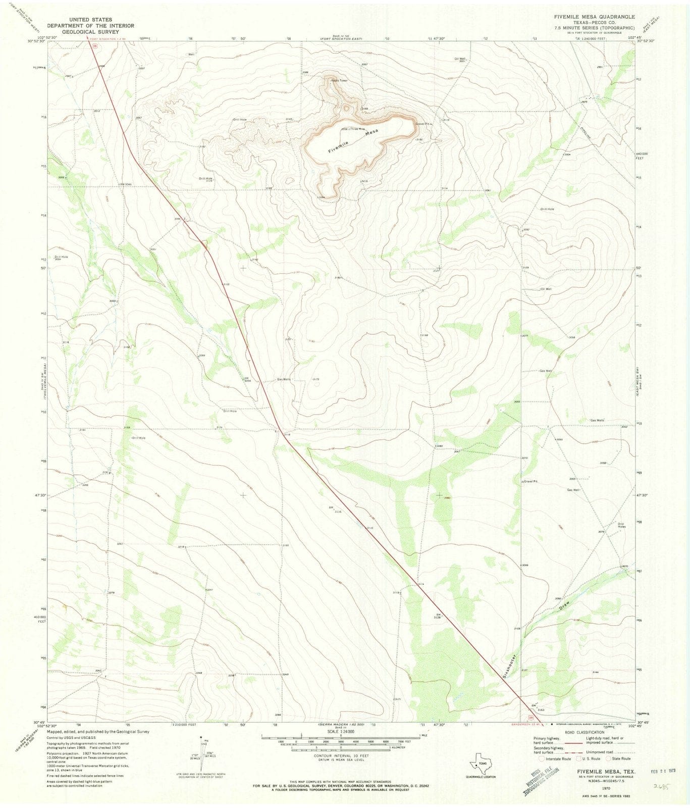 1970 Fivemile Mesa, TX - Texas - USGS Topographic Map