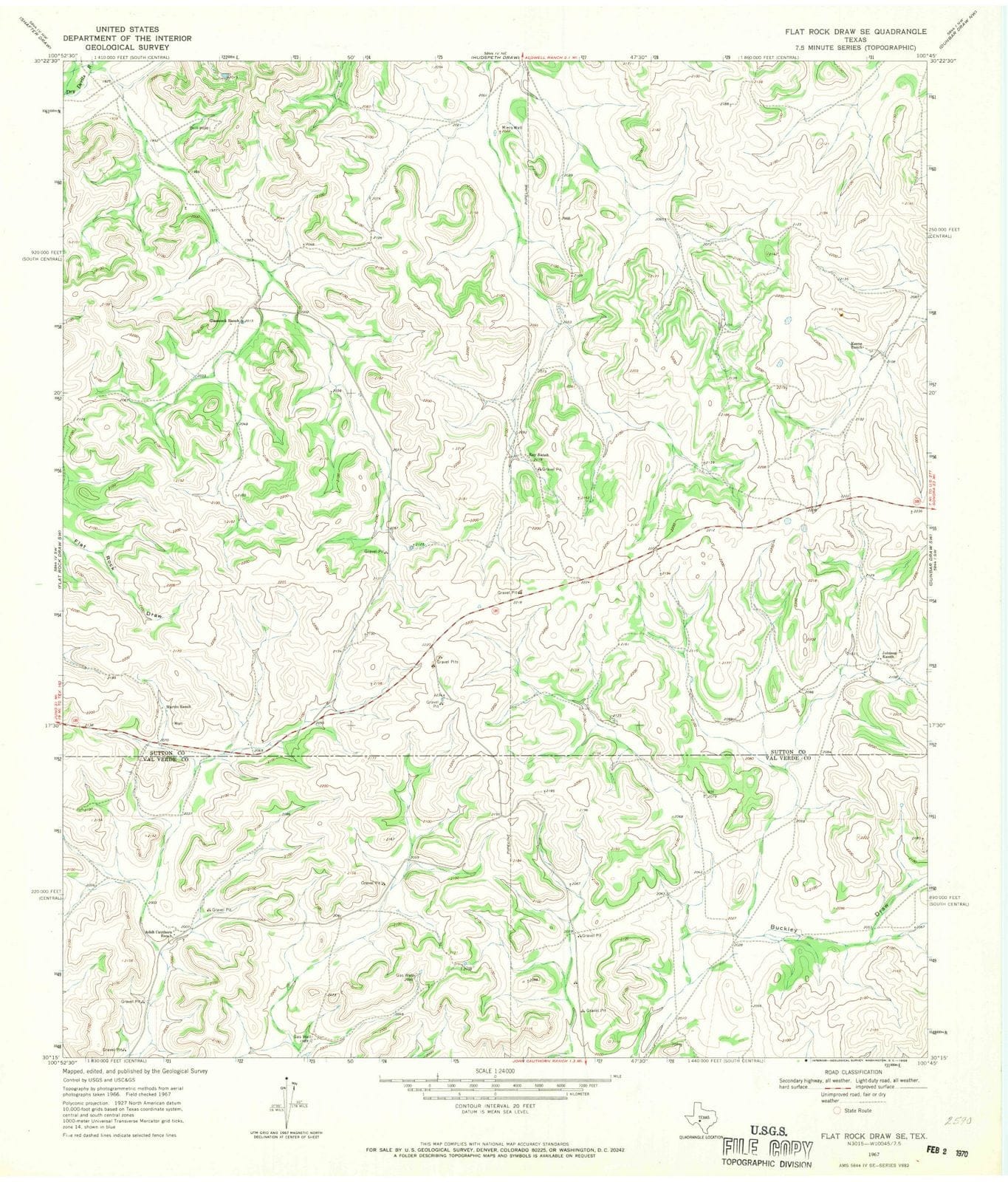 1967 Flat Rockraw, TX - Texas - USGS Topographic Map