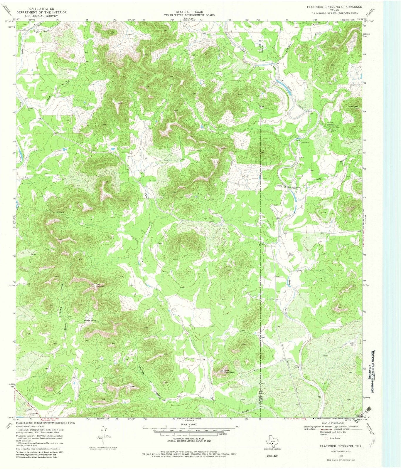 1969 Flatrock Crossing, TX - Texas - USGS Topographic Map