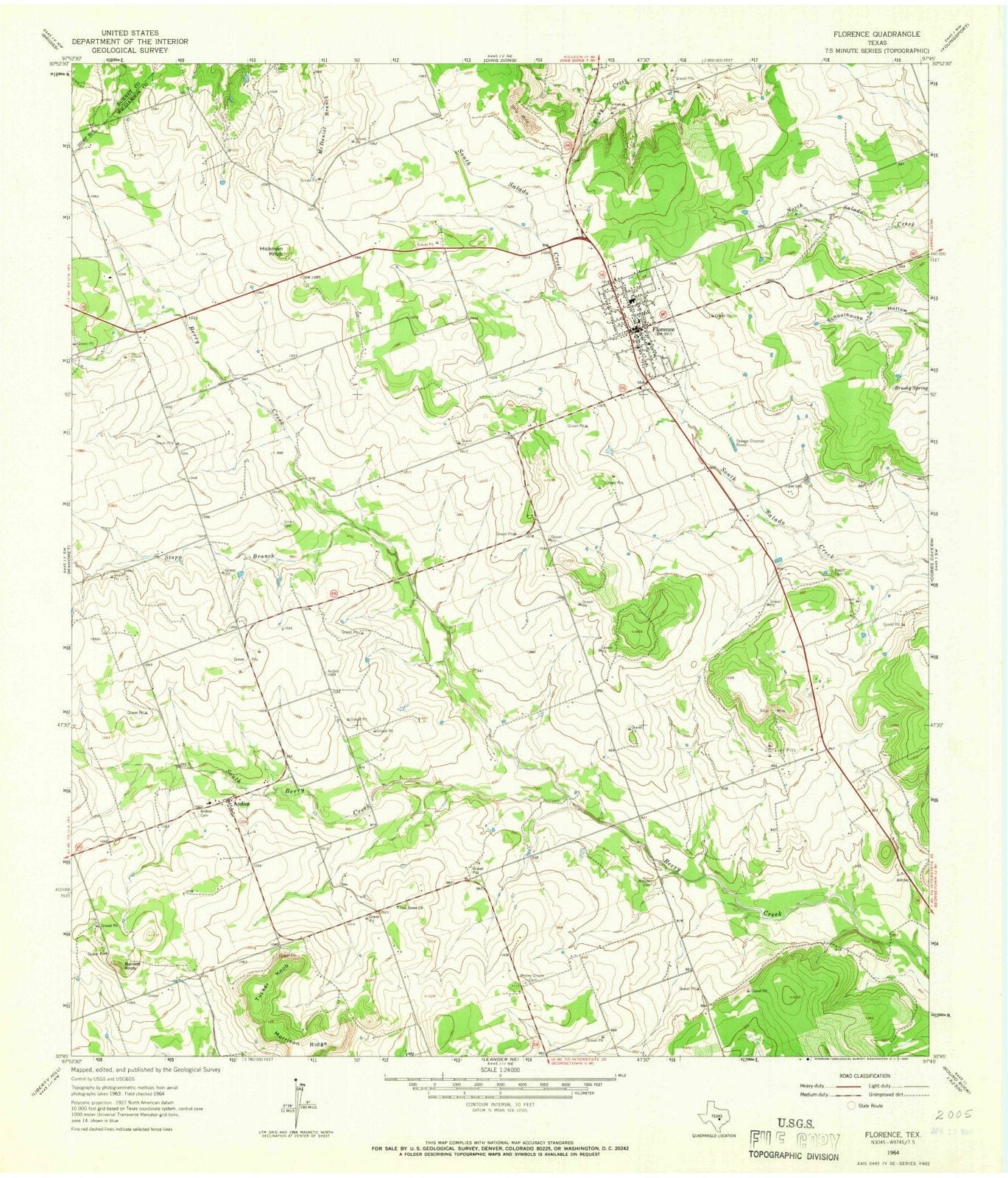 1964 Florence, TX - Texas - USGS Topographic Map