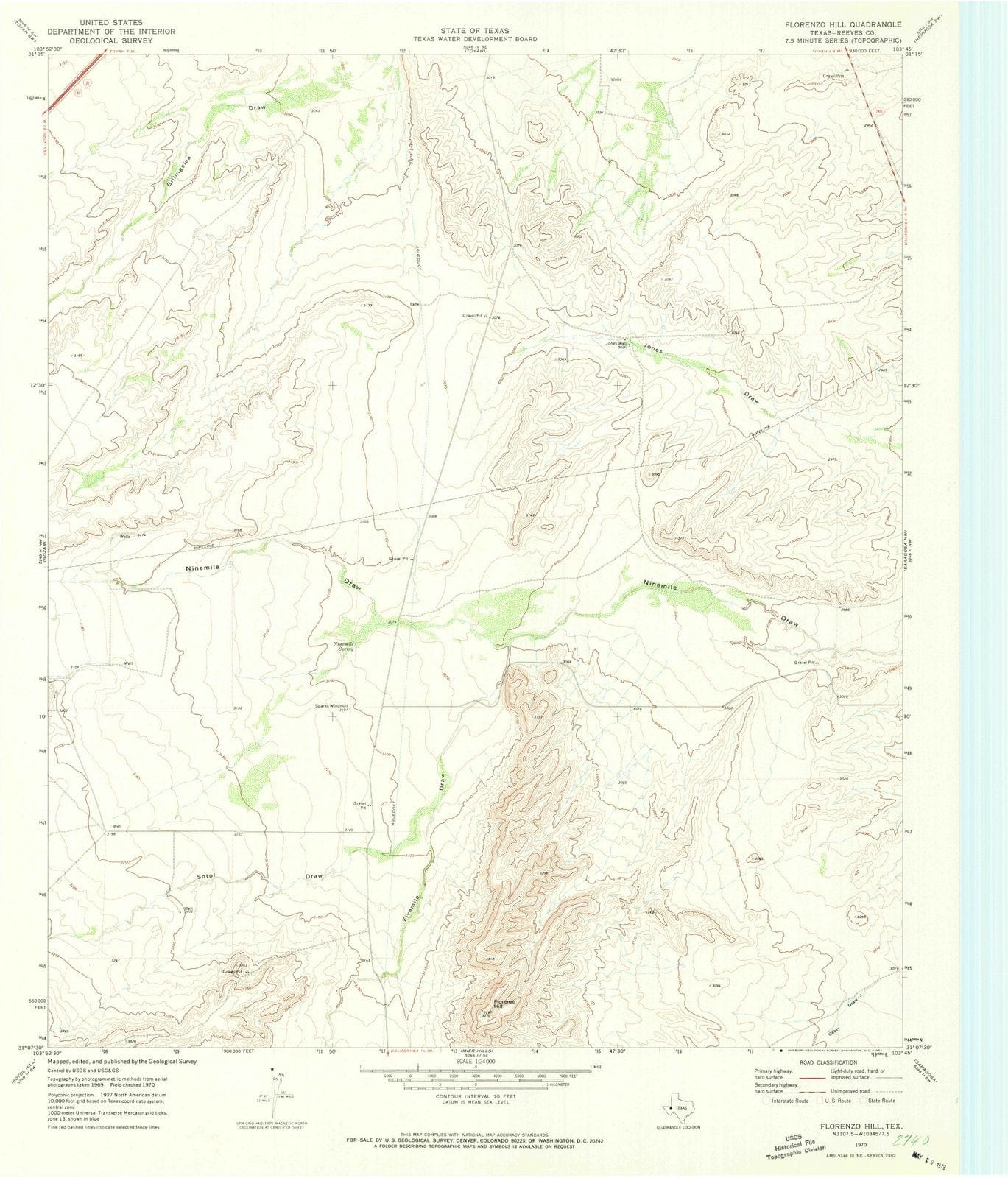 1970 Florenzo Hill, TX - Texas - USGS Topographic Map
