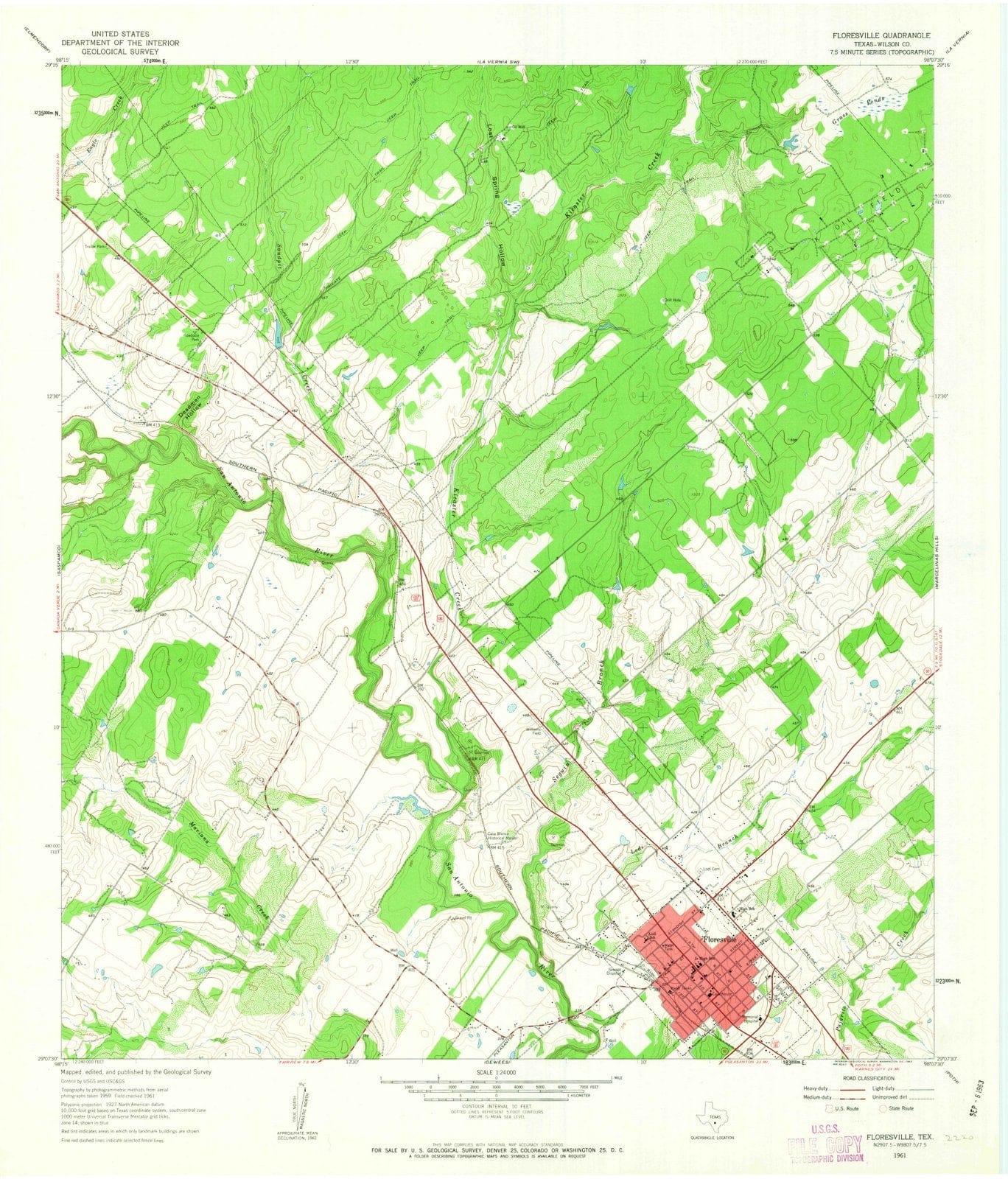 1961 Floresville, TX - Texas - USGS Topographic Map