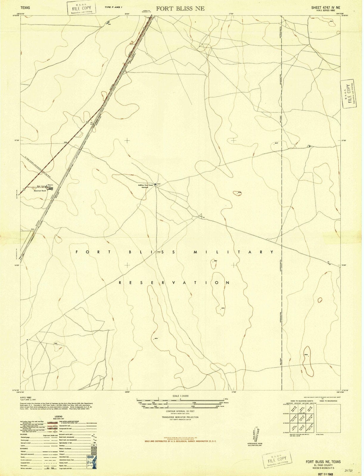 1948 Fort Bliss, TX - Texas - USGS Topographic Map