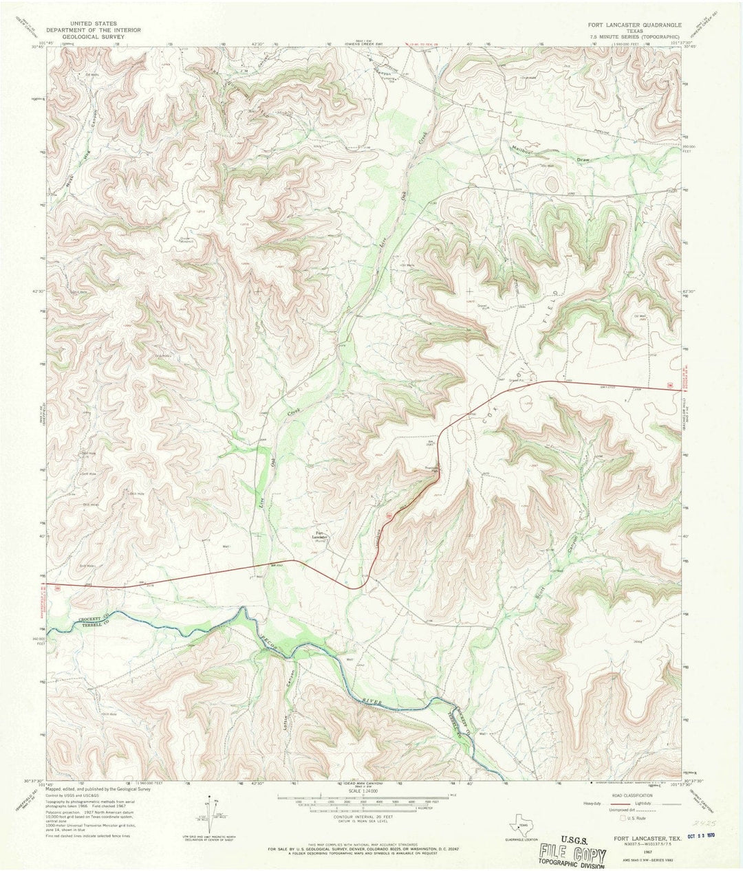 1967 Fort Lancaster, TX - Texas - USGS Topographic Map