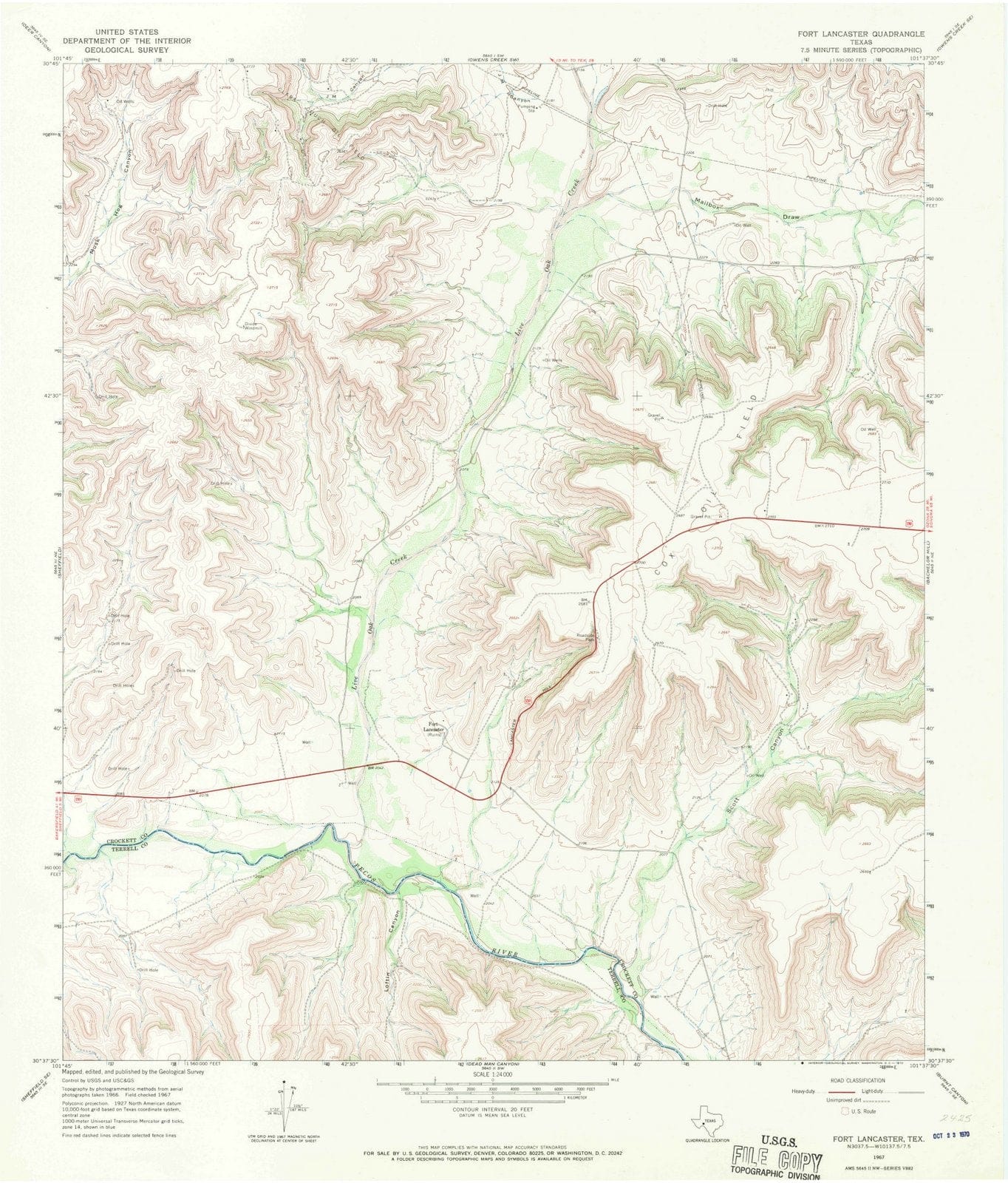 1967 Fort Lancaster, TX - Texas - USGS Topographic Map