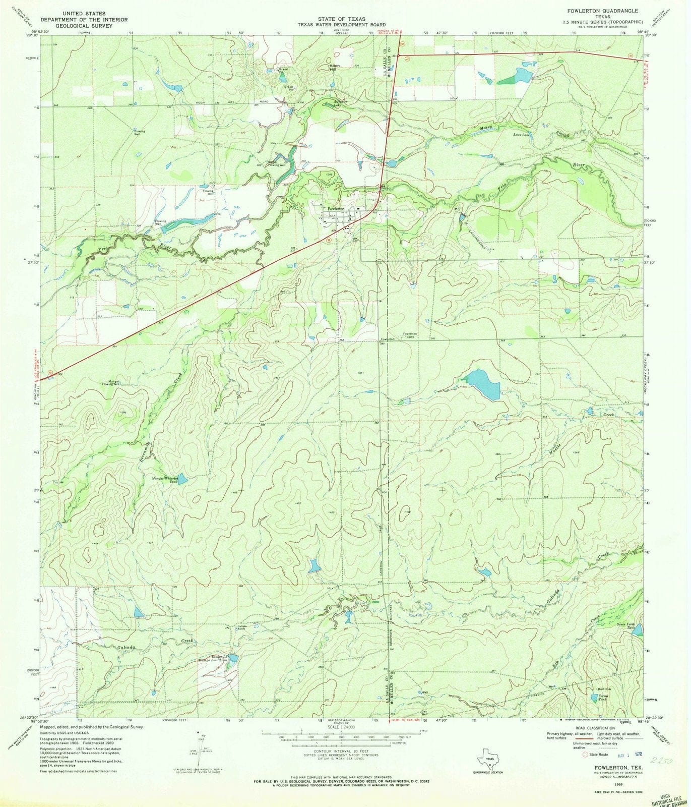 1969 Fowlerton, TX - Texas - USGS Topographic Map