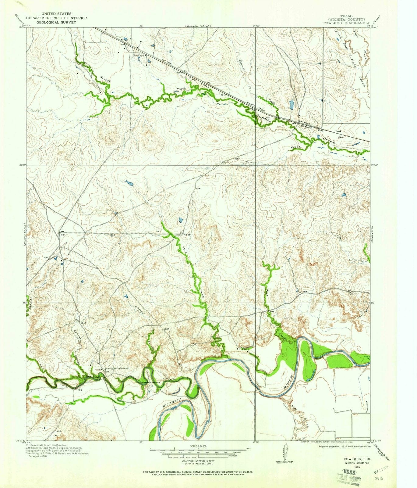 1916 Fowlkes, TX - Texas - USGS Topographic Map
