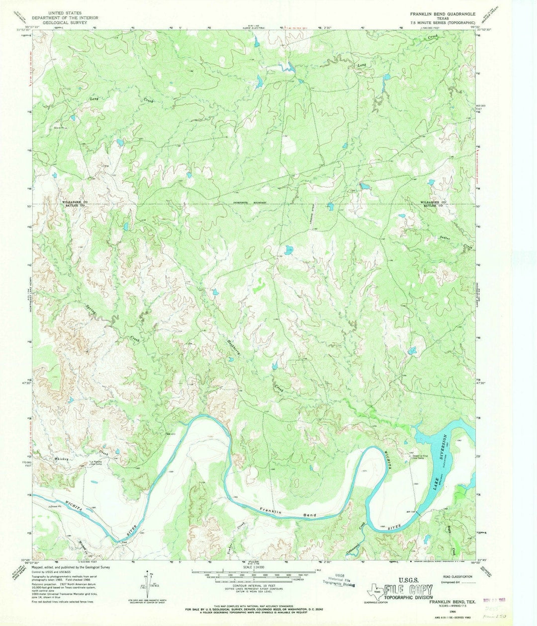 1966 Franklin Bend, TX - Texas - USGS Topographic Map
