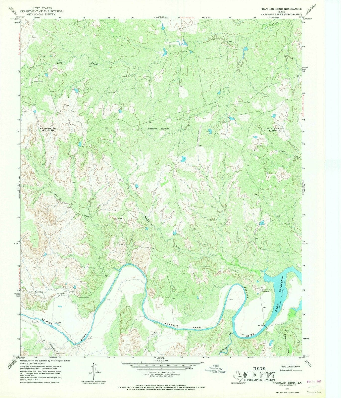 1966 Franklin Bend, TX - Texas - USGS Topographic Map