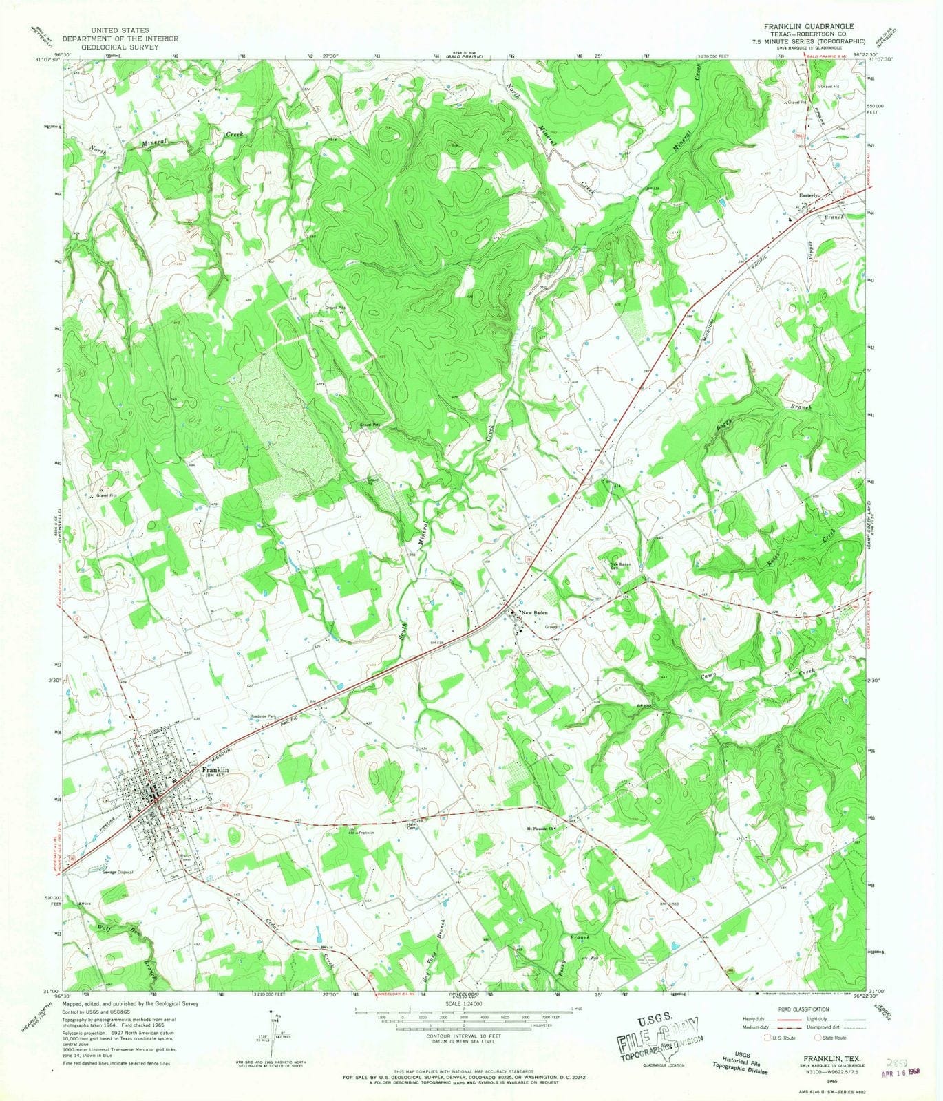 1965 Franklin, TX - Texas - USGS Topographic Map