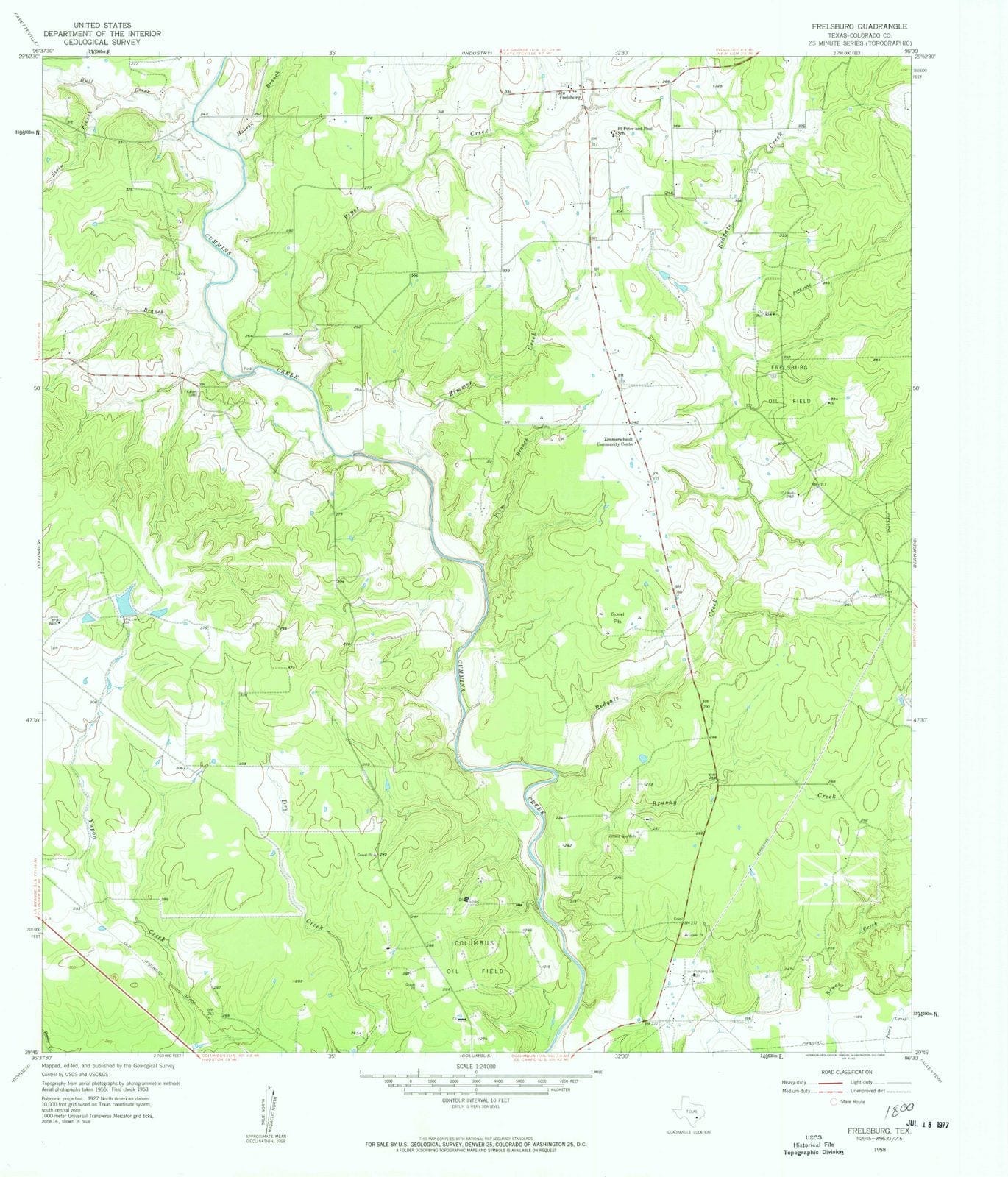 1958 Frelsburg, TX - Texas - USGS Topographic Map