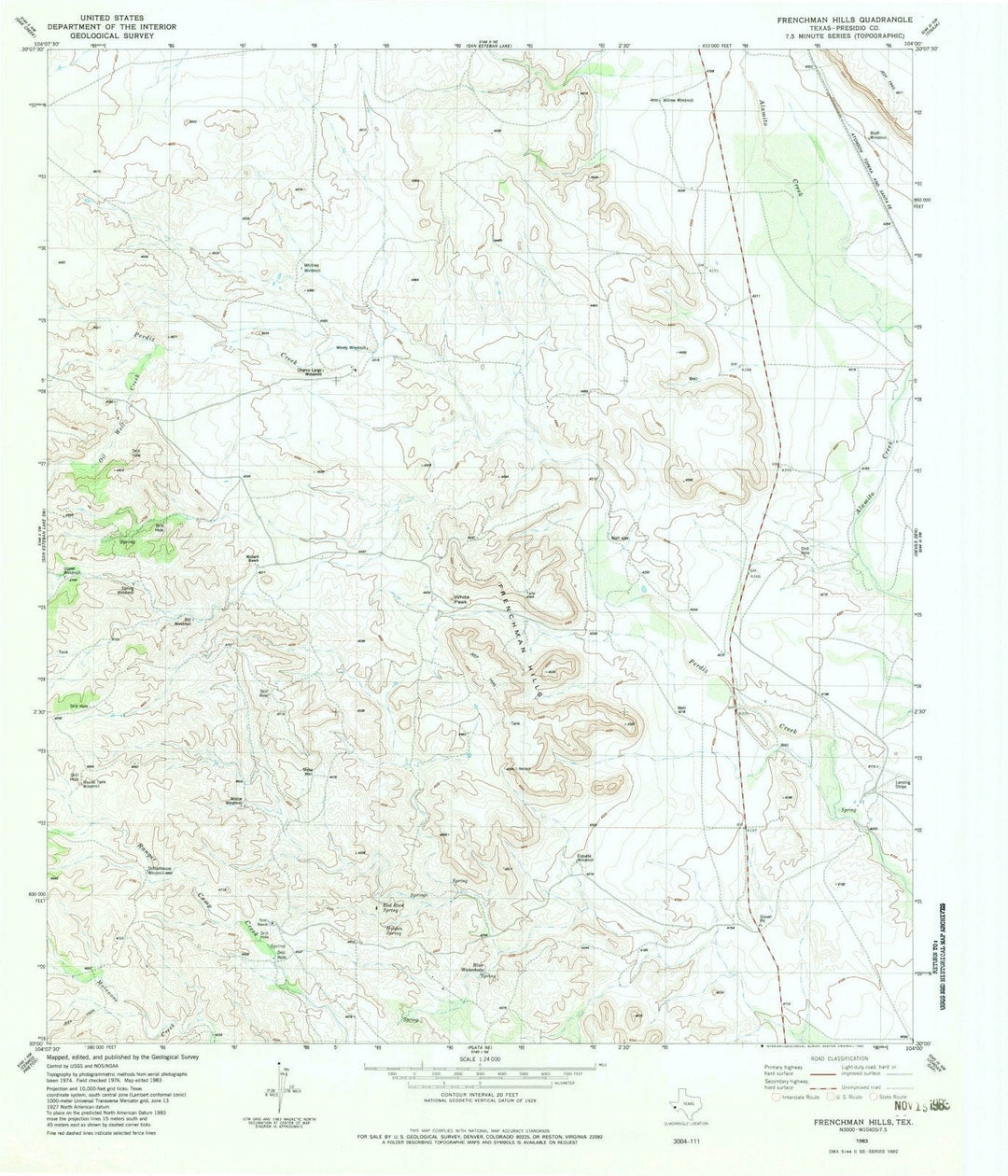 1983 Frenchman Hills, TX - Texas - USGS Topographic Map