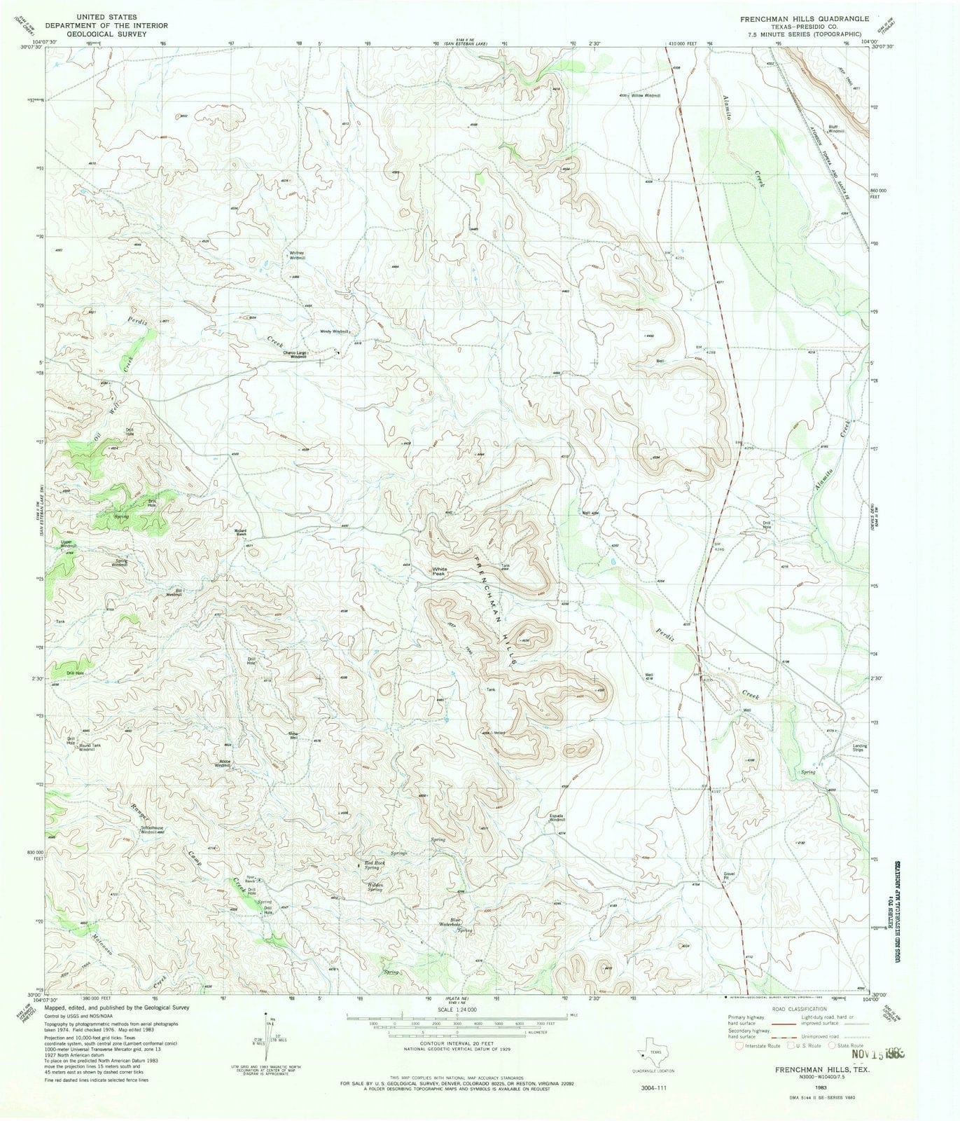 1983 Frenchman Hills, TX - Texas - USGS Topographic Map