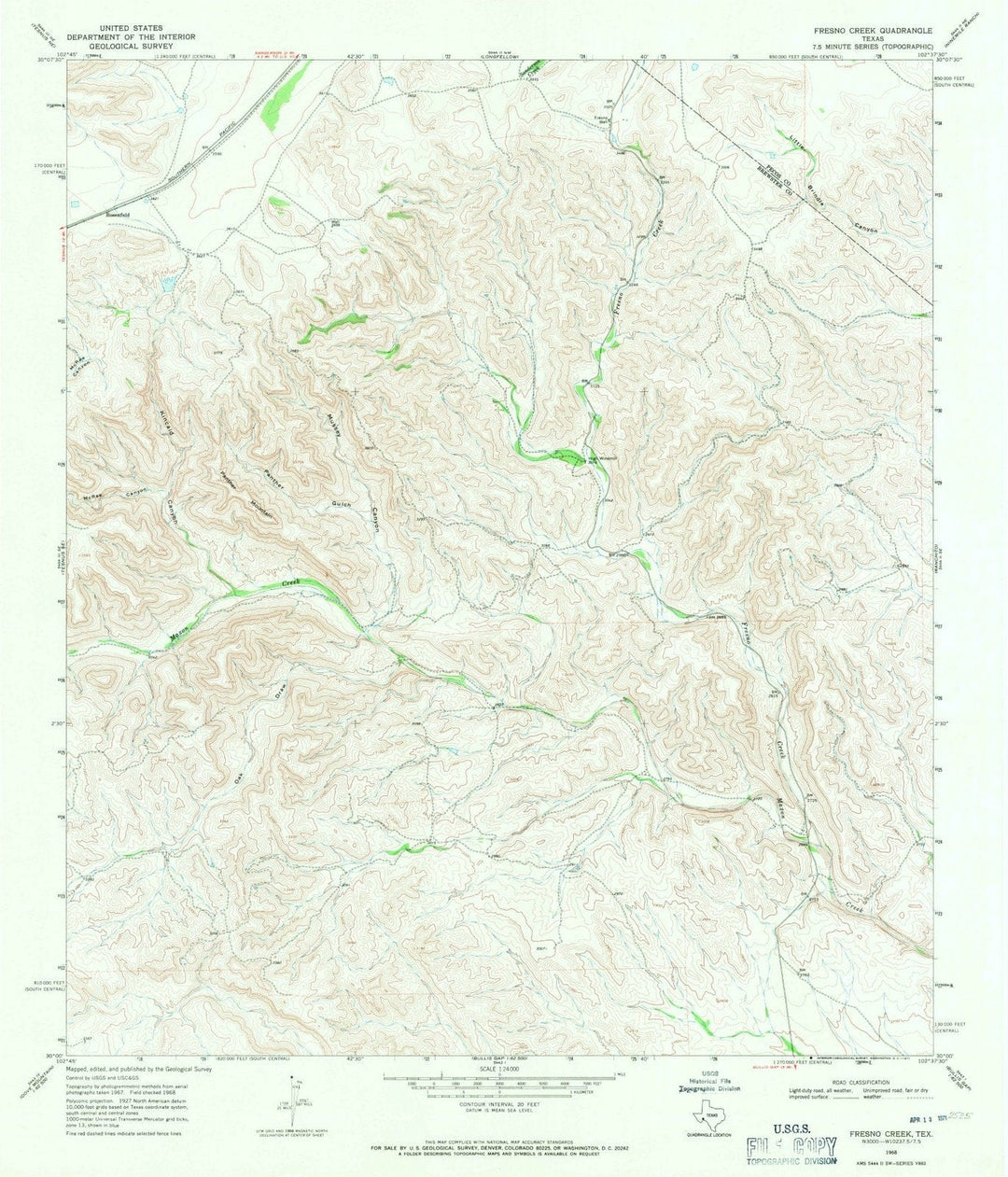 1968 Fresno Creek, TX - Texas - USGS Topographic Map