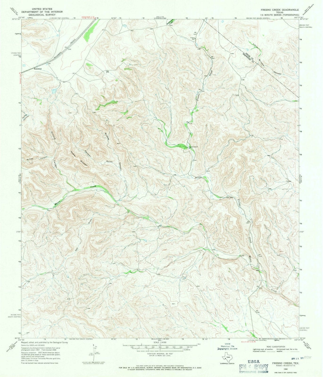 1968 Fresno Creek, TX - Texas - USGS Topographic Map