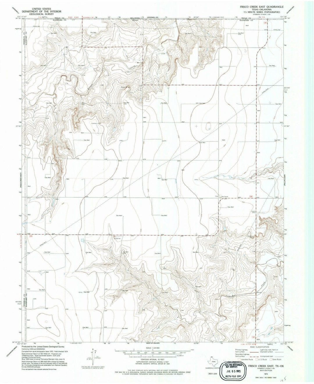 1974 Frisco Creek East, TX - Texas - USGS Topographic Map
