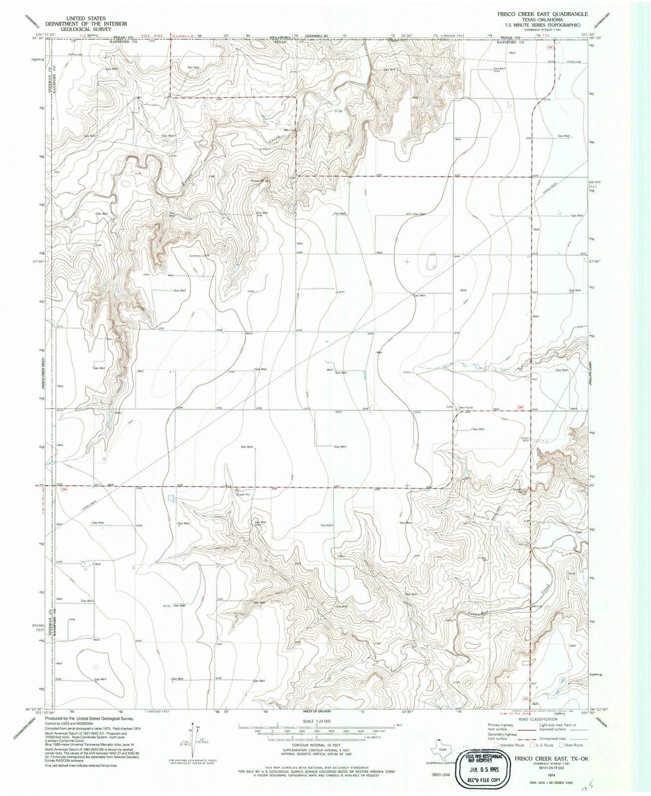 1974 Frisco Creek East, TX - Texas - USGS Topographic Map