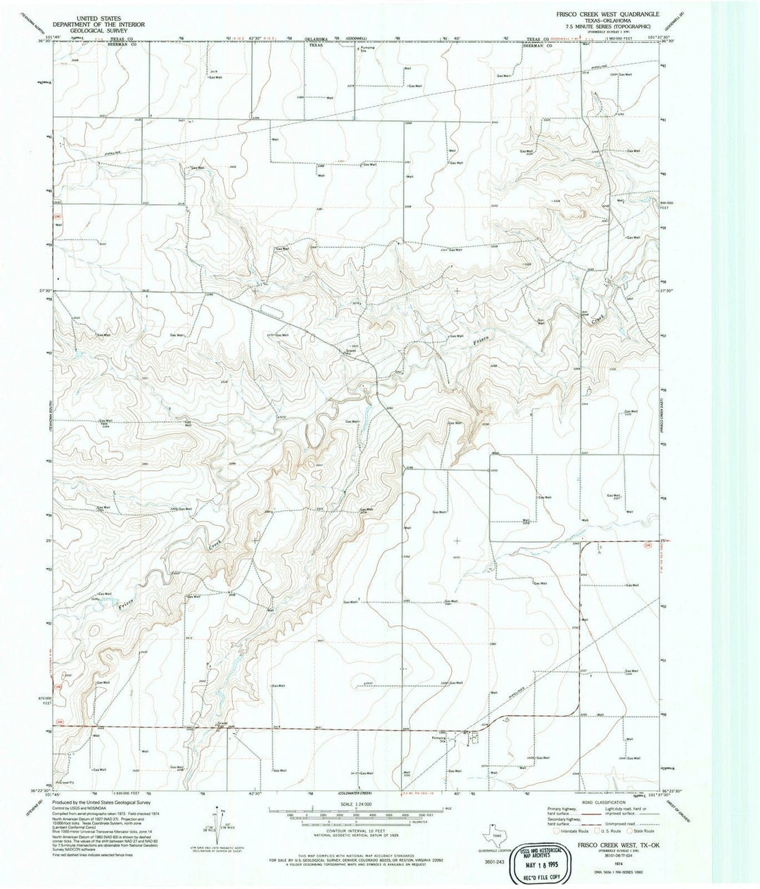 1974 Frisco Creek West, TX - Texas - USGS Topographic Map