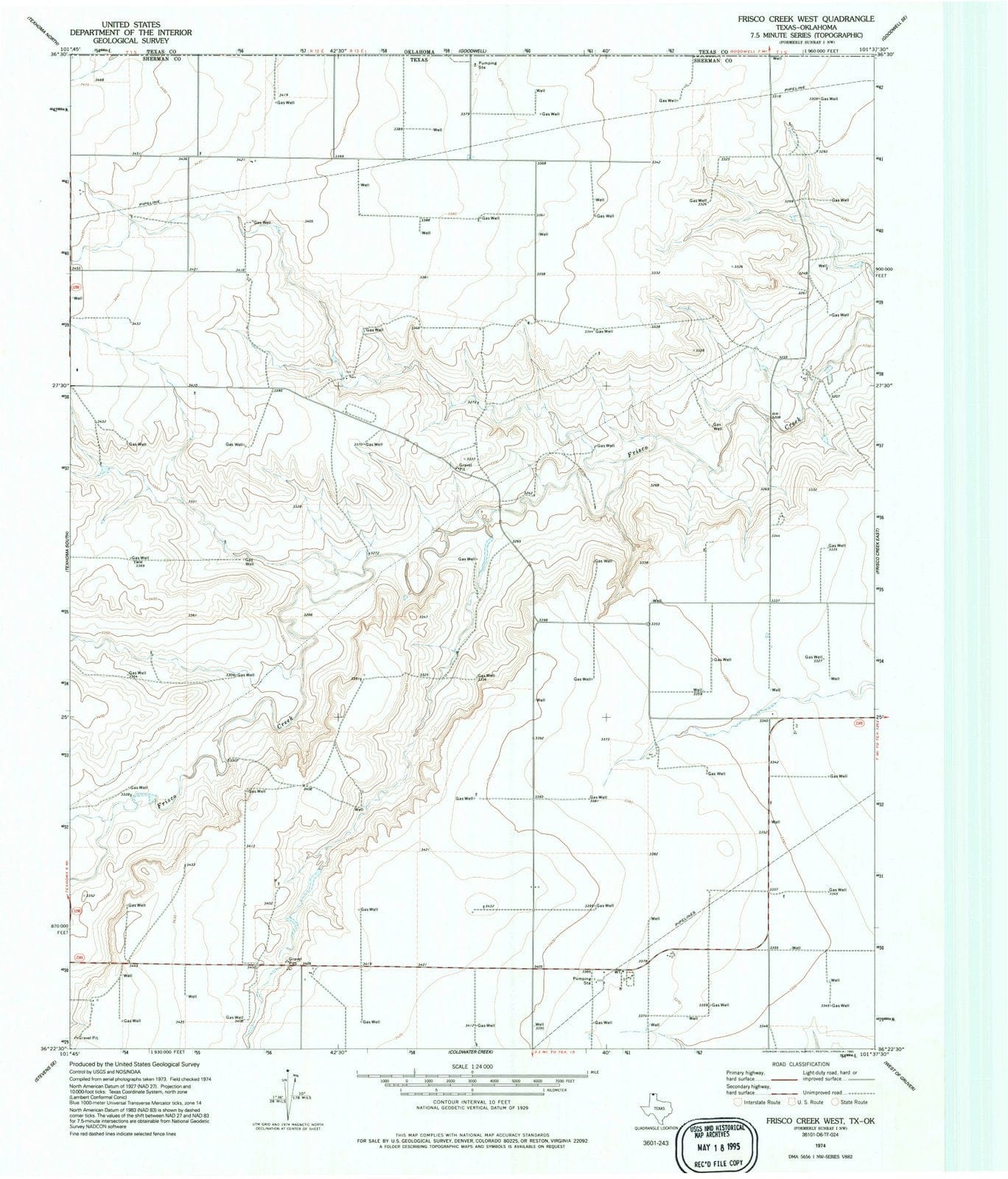 1974 Frisco Creek West, TX - Texas - USGS Topographic Map