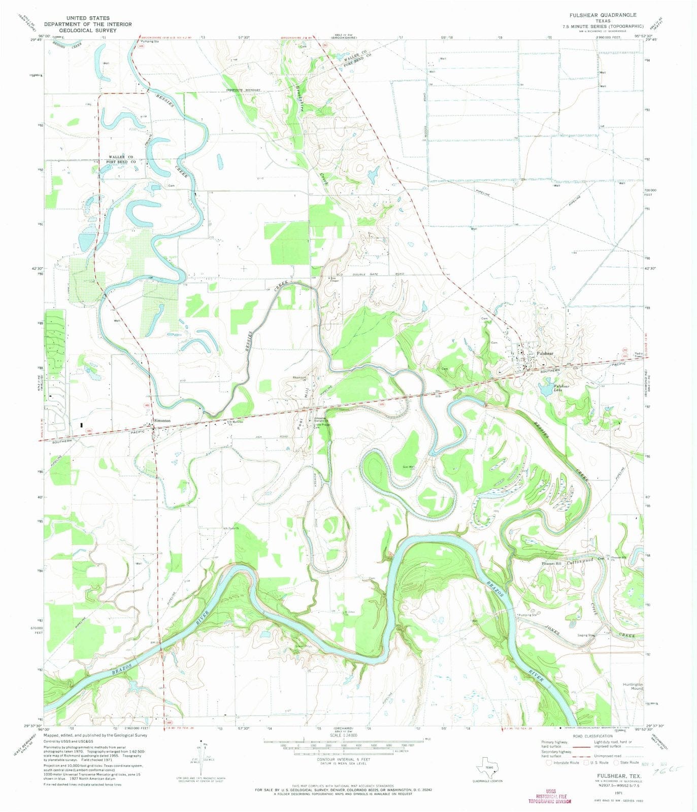 1971 Fulshear, TX - Texas - USGS Topographic Map