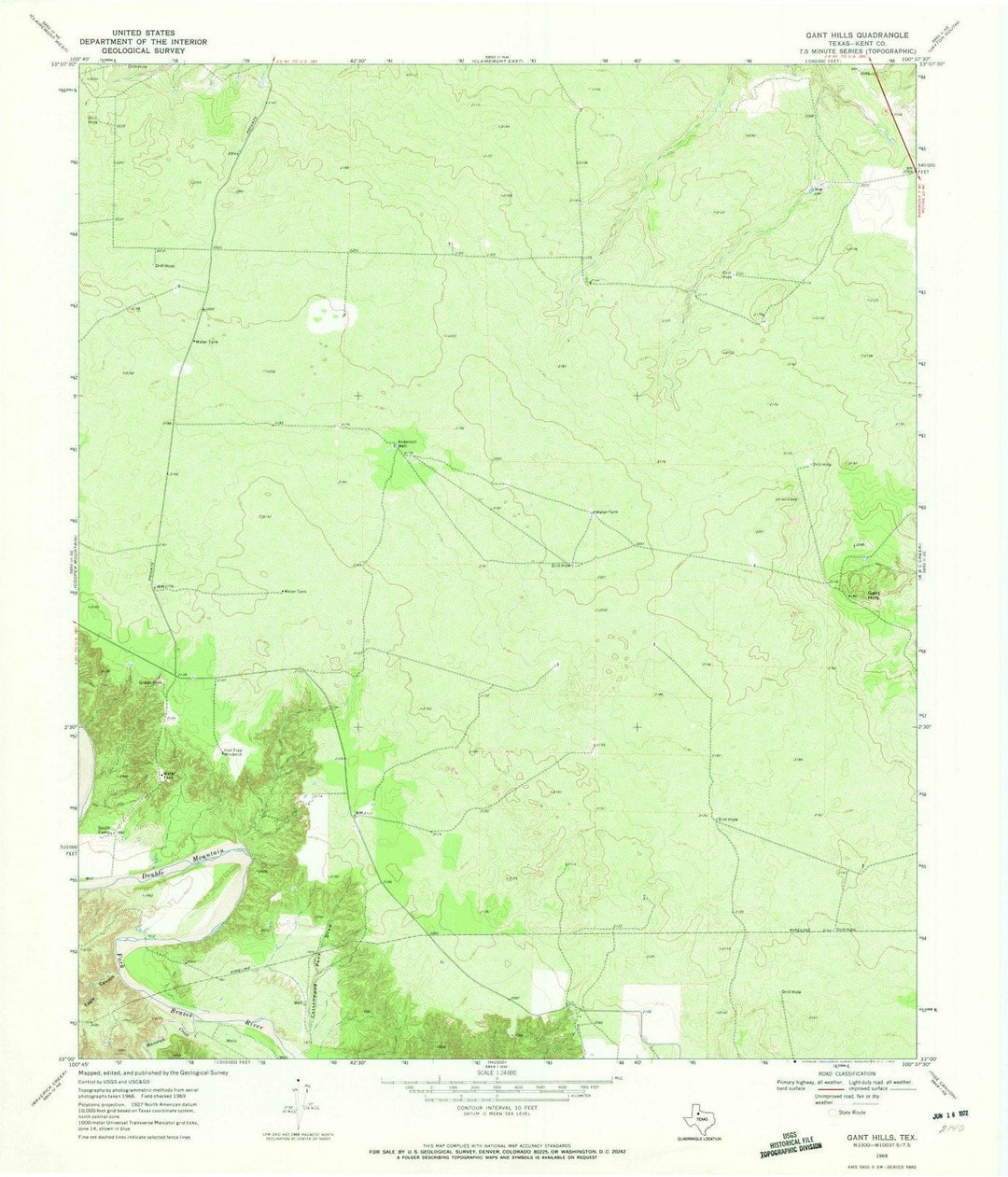 1969 Gant Hills, TX - Texas - USGS Topographic Map